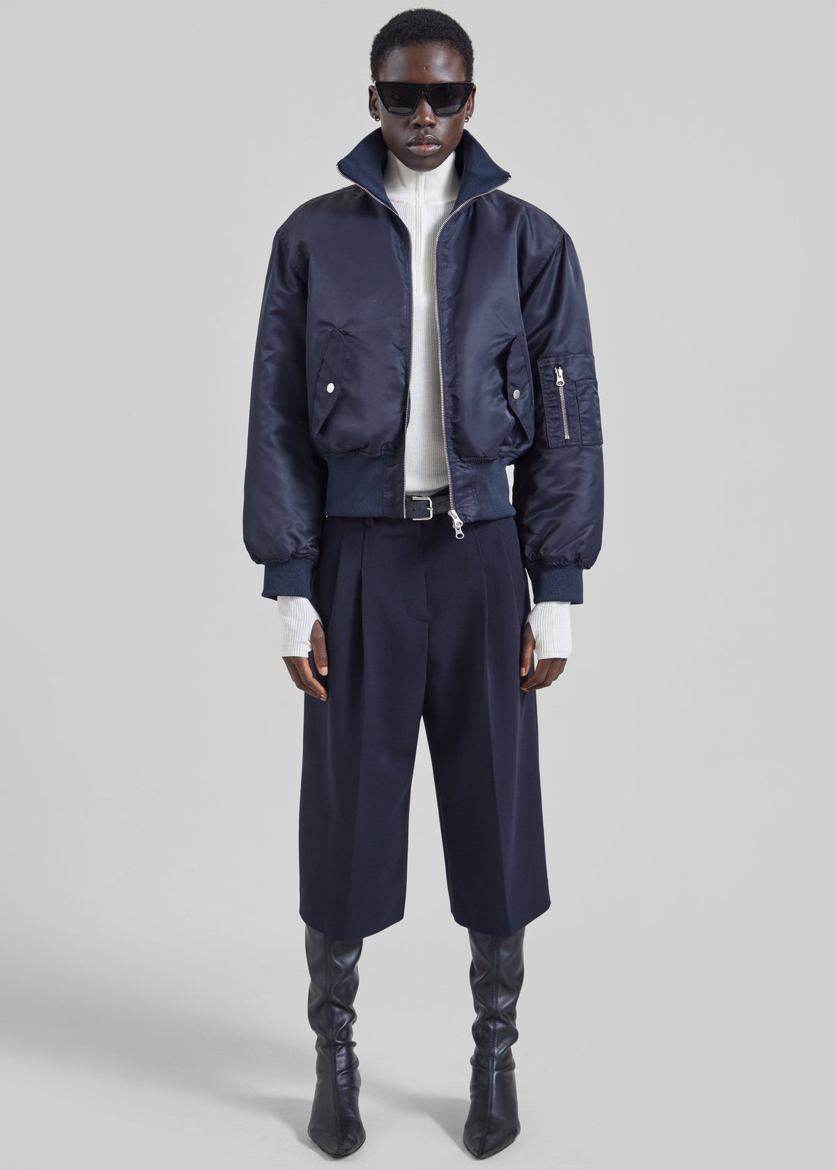 Storm Cropped Bomber Jacket - Navy – view 1 of 9