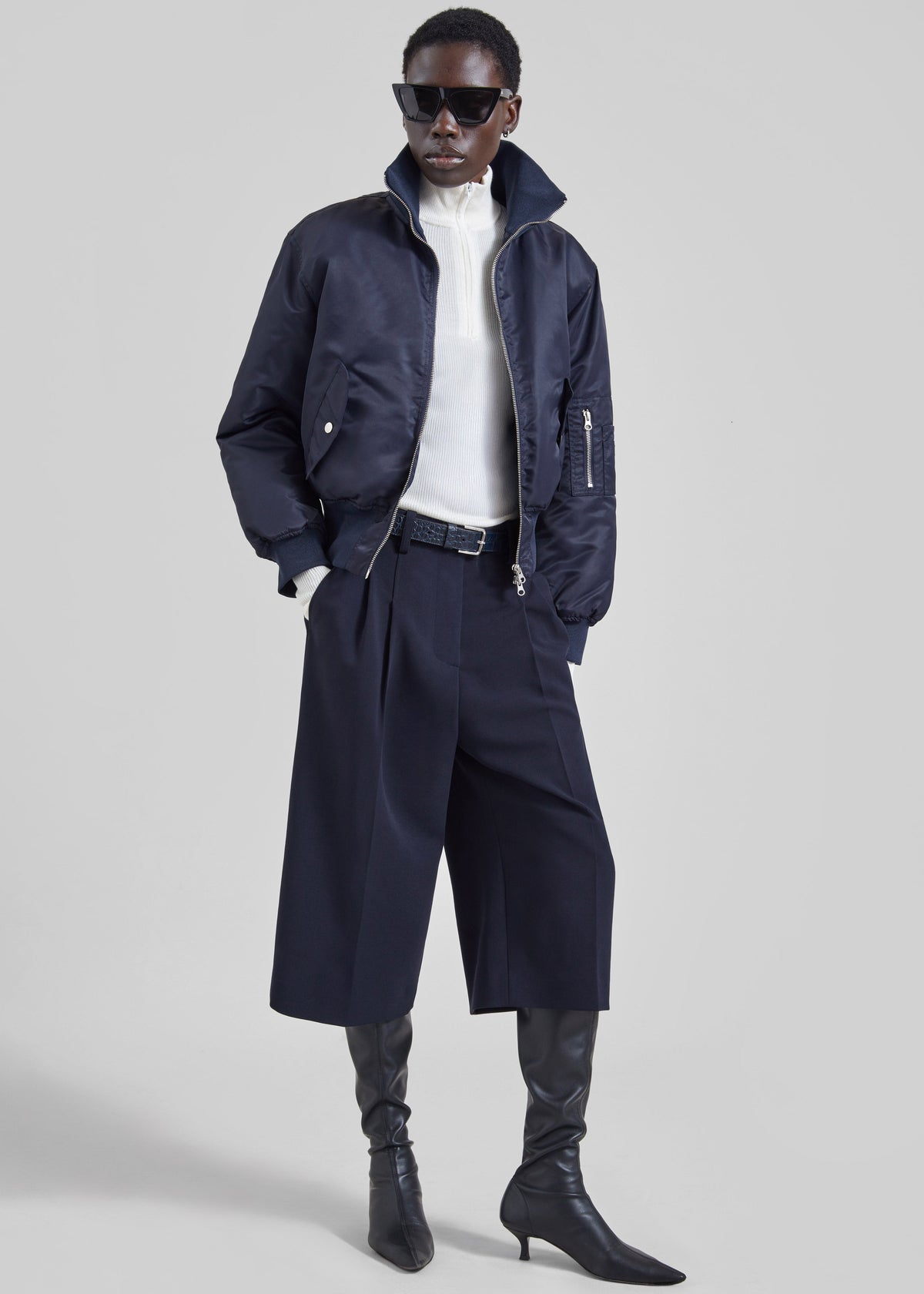 Storm Cropped Bomber Jacket - Navy – view 6 of 9