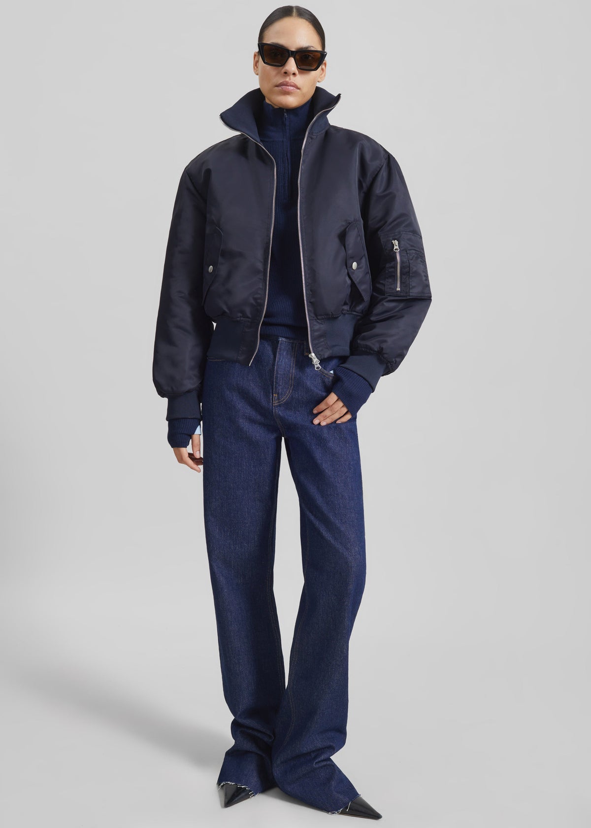 Storm Cropped Bomber Jacket - Navy – view 3 of 9