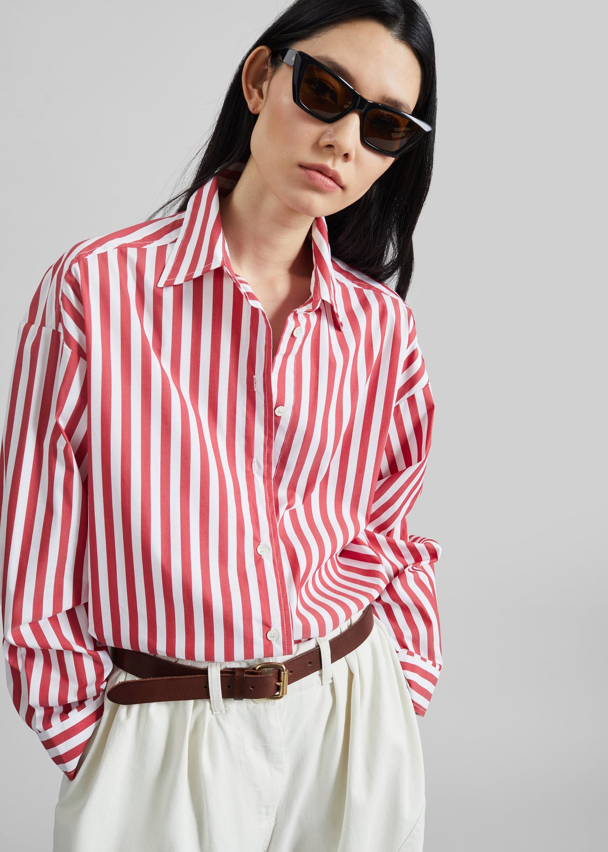 Sylvia Oxford Shirt - White/Red Stripe – view 2 of 9