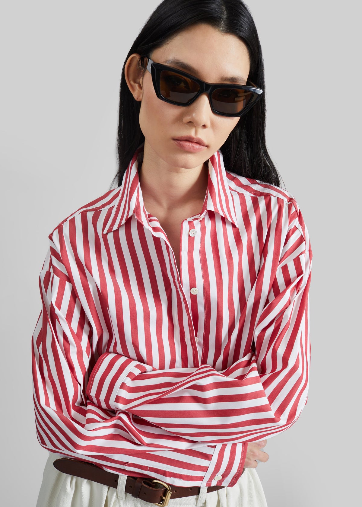 Sylvia Oxford Shirt - White/Red Stripe – view 6 of 9