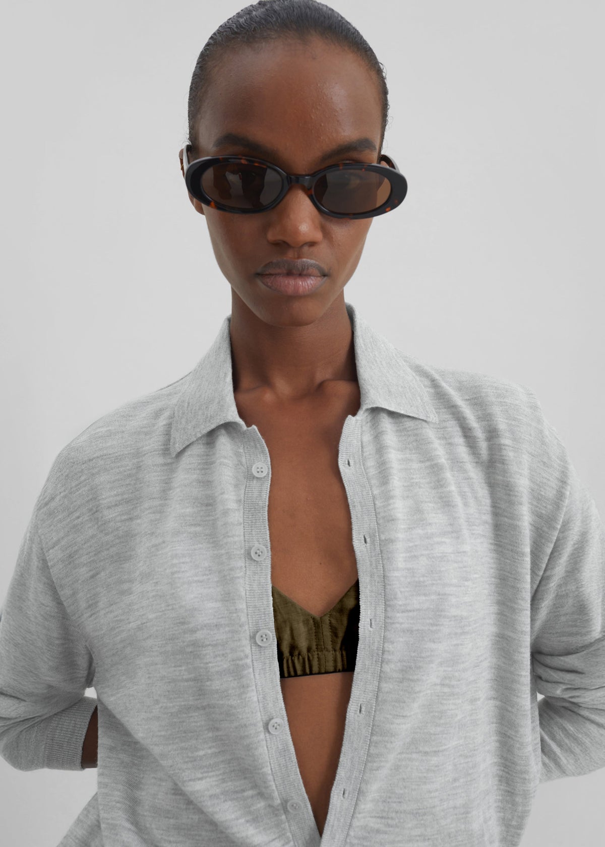 Tala Knit V-Neck Polo - Light Grey – view 3 of 8