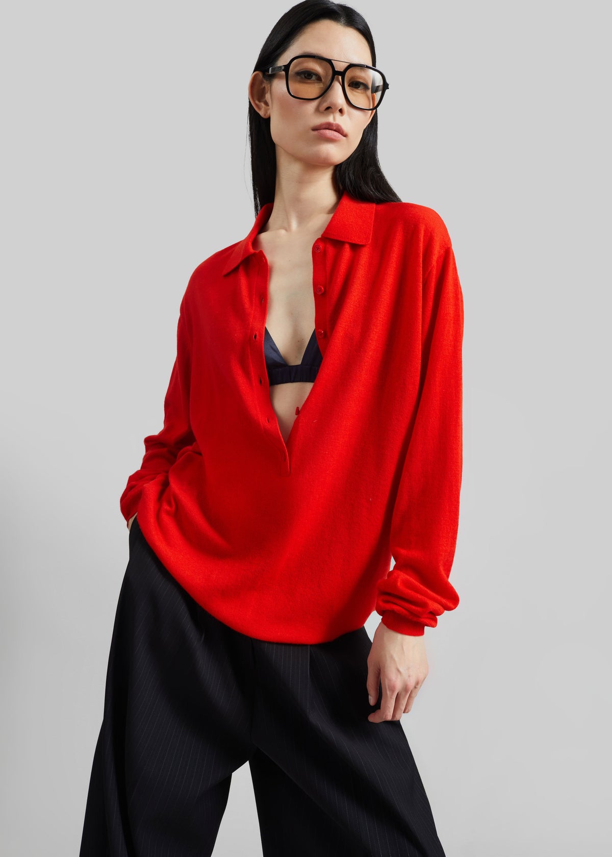 Tala Knit V-Neck Polo - Red – view 1 of 12