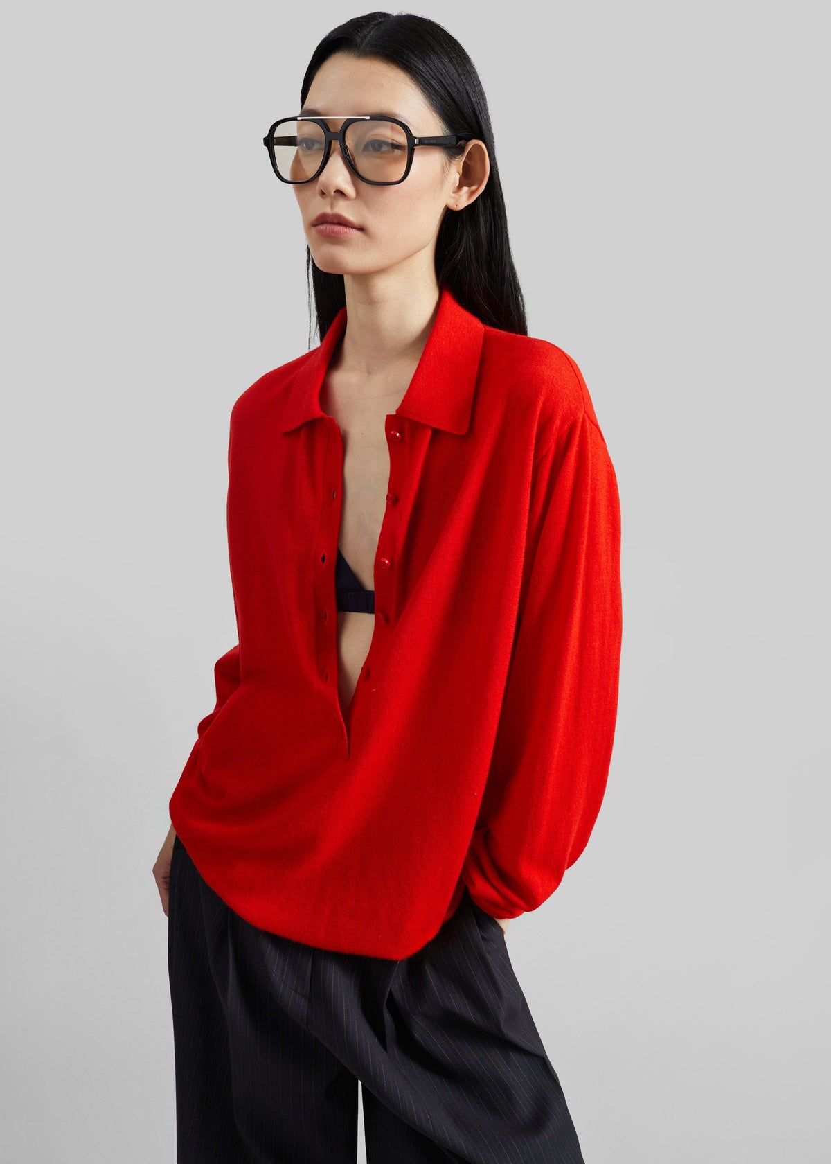 Tala Knit V-Neck Polo - Red – view 4 of 12