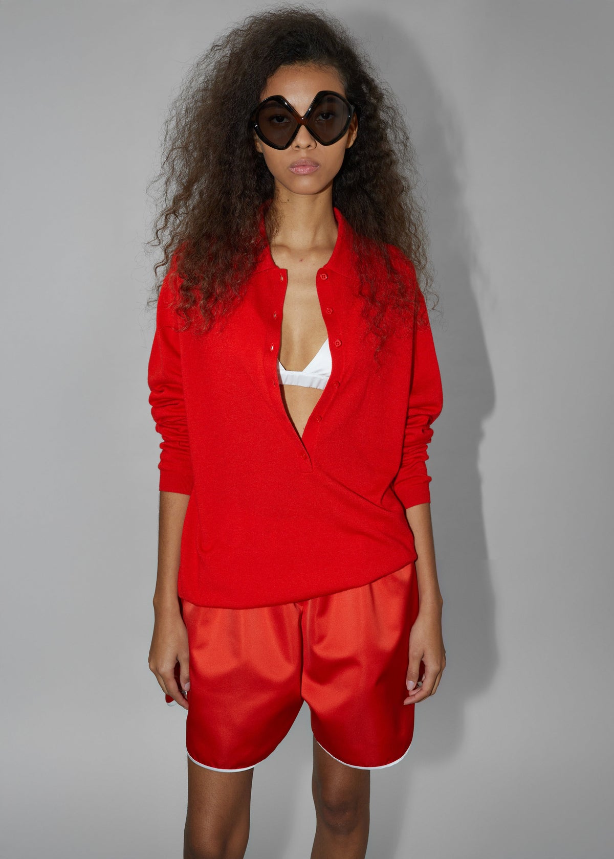 Tala Knit V-Neck Polo - Red – view 8 of 12