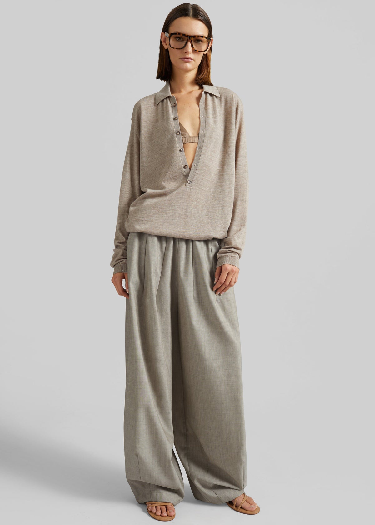 Tala Knit V-Neck Polo - Taupe Melange – view 4 of 12