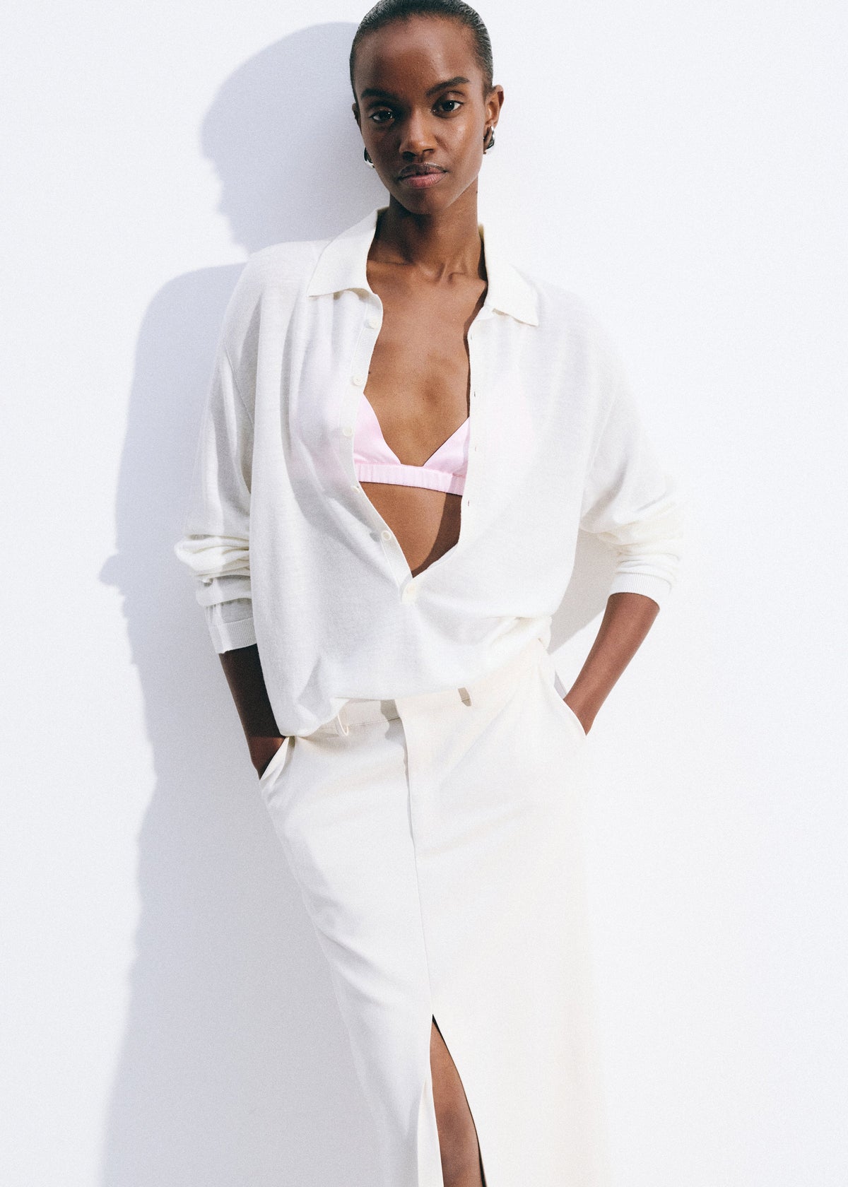 Tala Knit V-Neck Polo - White – view 1 of 10