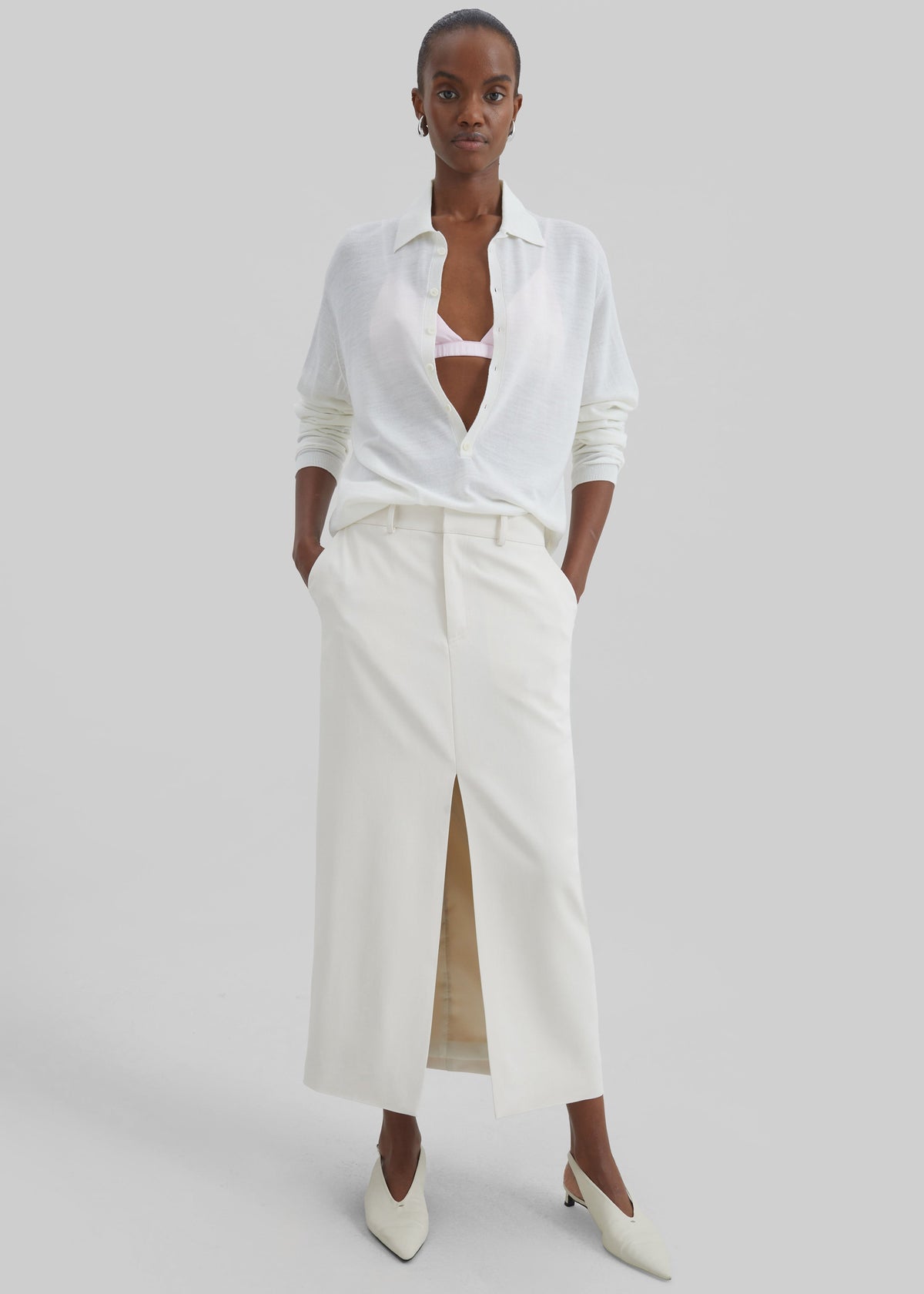 Tala Knit V-Neck Polo - White – view 5 of 10