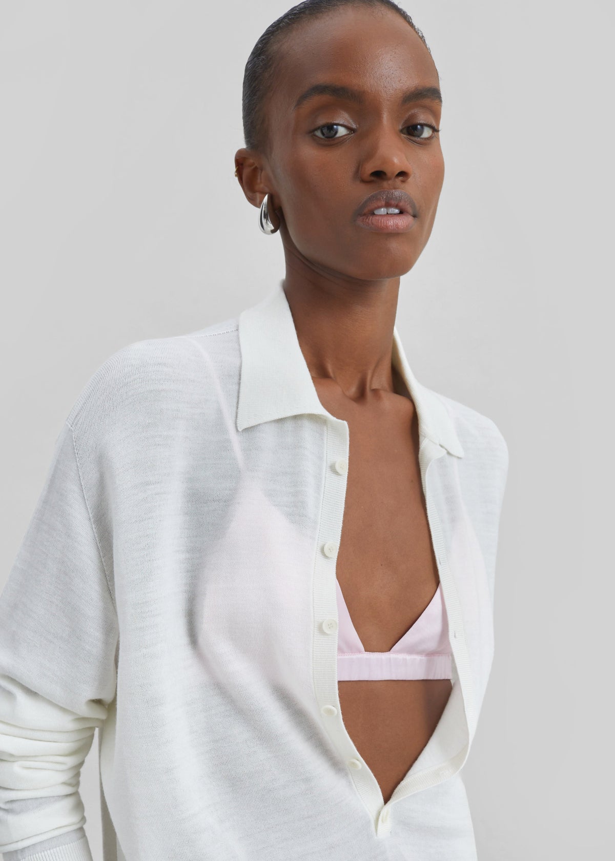 Tala Knit V-Neck Polo - White – view 3 of 10