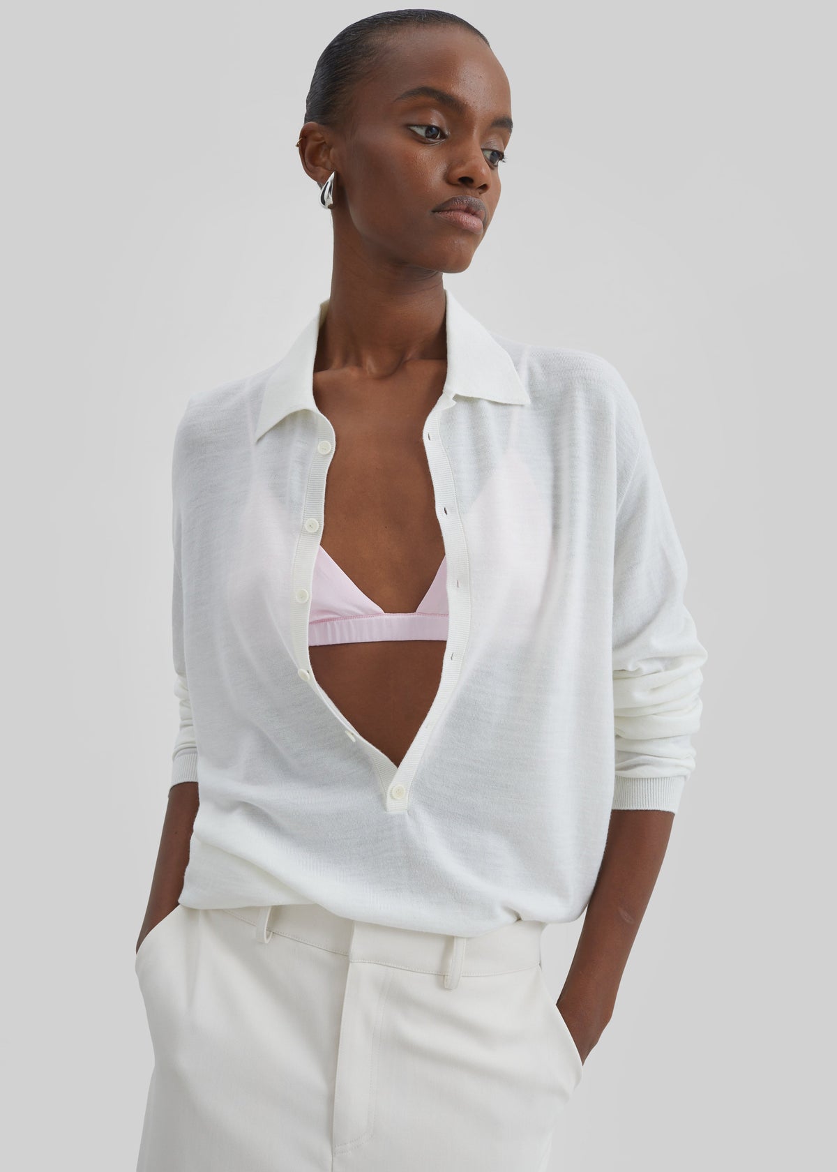 Tala Knit V-Neck Polo - White – view 4 of 10