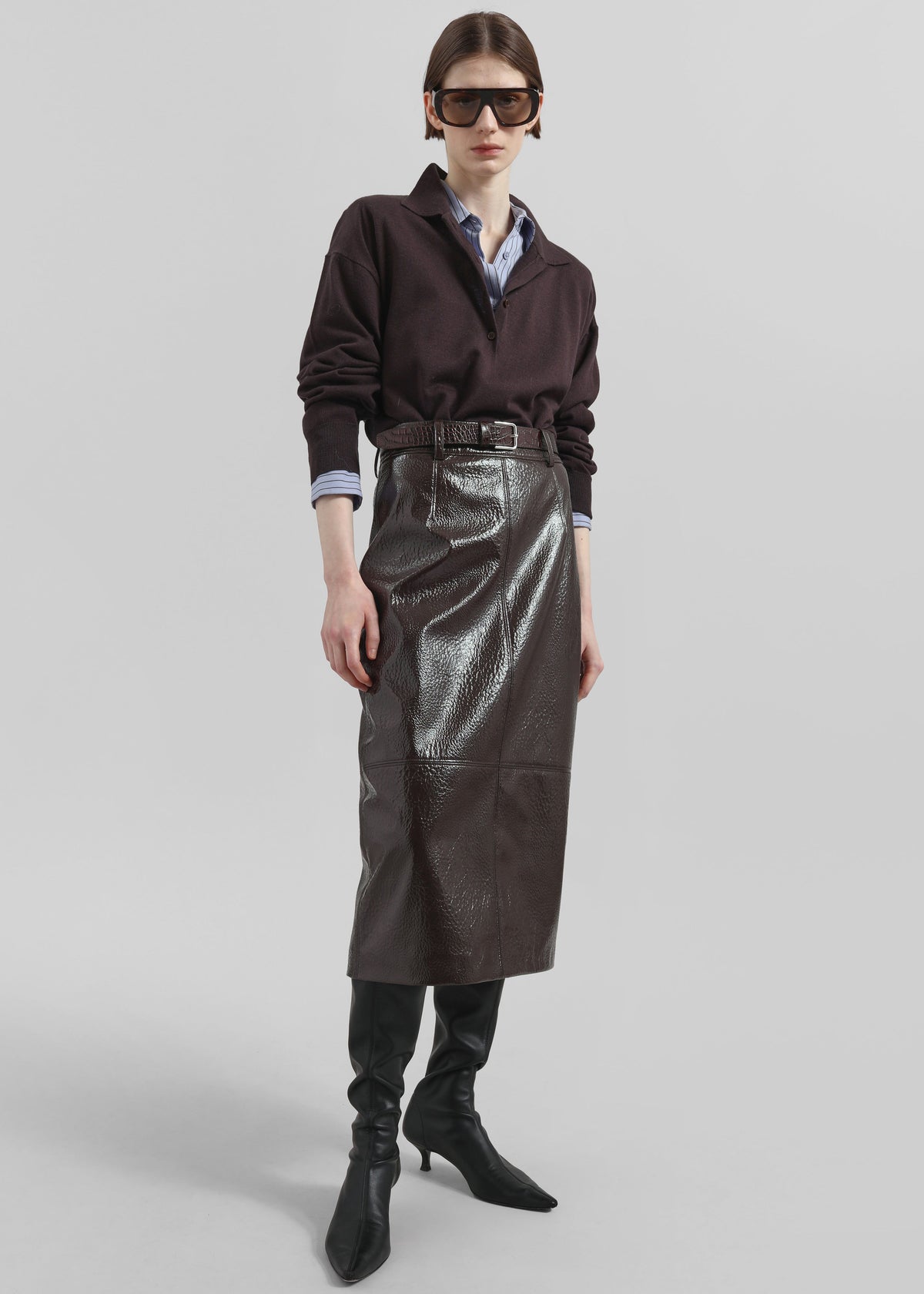 Taney Crackled Pencil Skirt - Brown – view 4 of 7