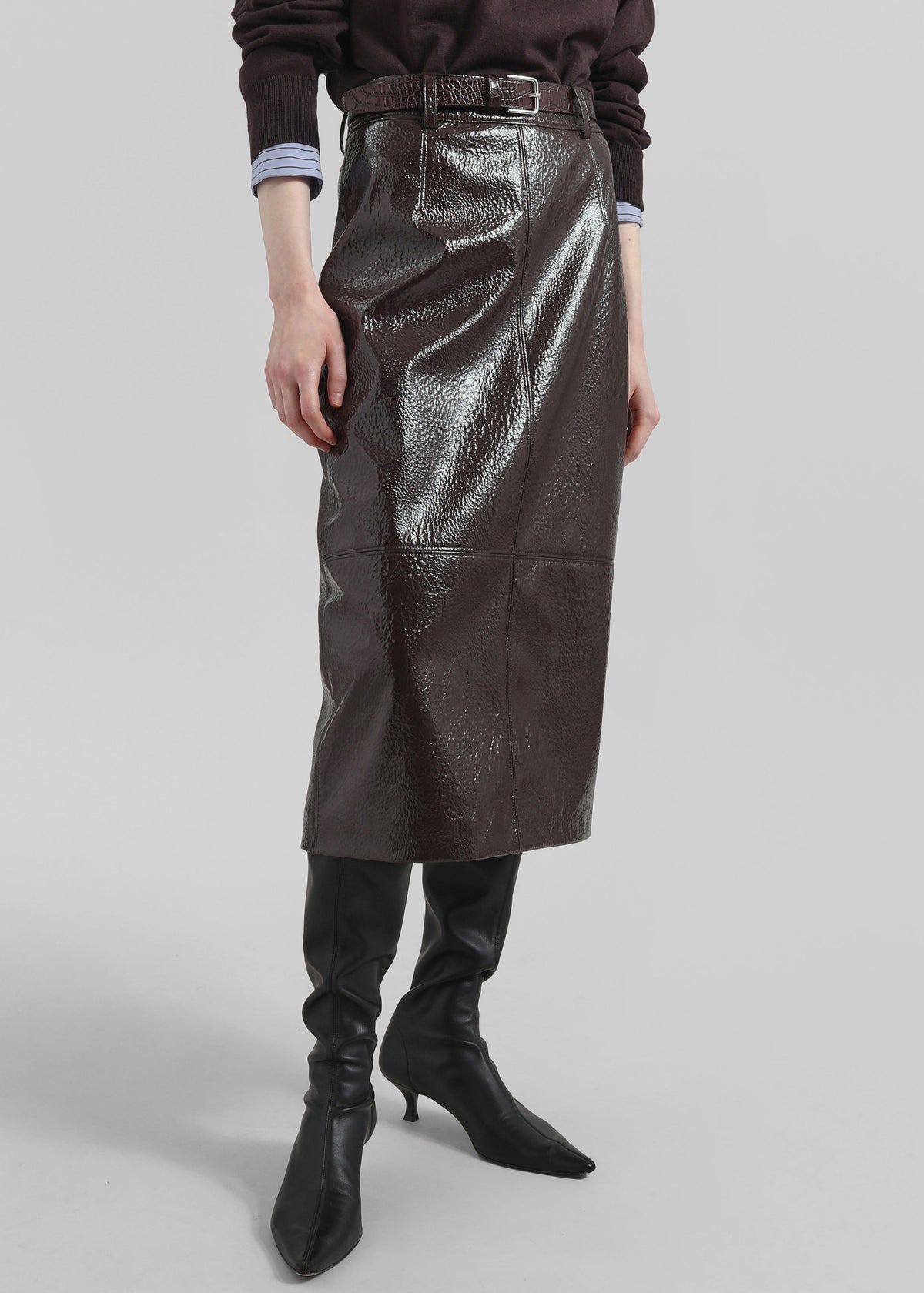 Taney Crackled Pencil Skirt - Brown – view 2 of 7