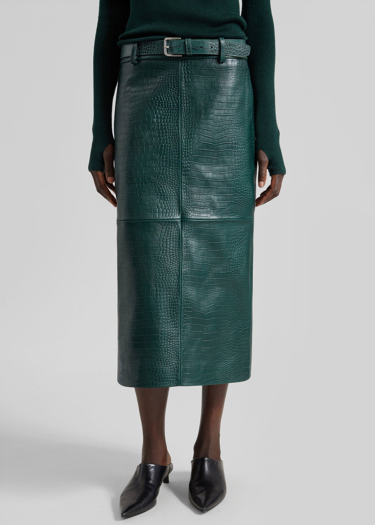 Taney Croc Leather Pencil Skirt - Bottle Green – view 2 of 7