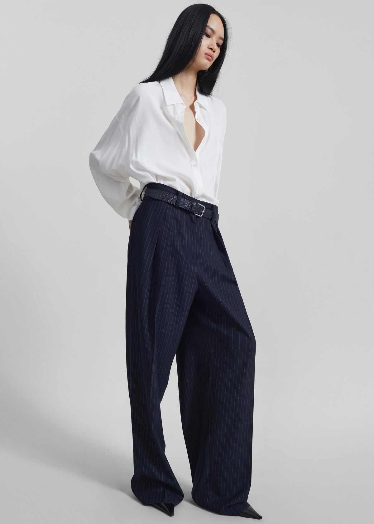 Tansy Pleated Trousers - Navy Pinstripe – view 9 of 12