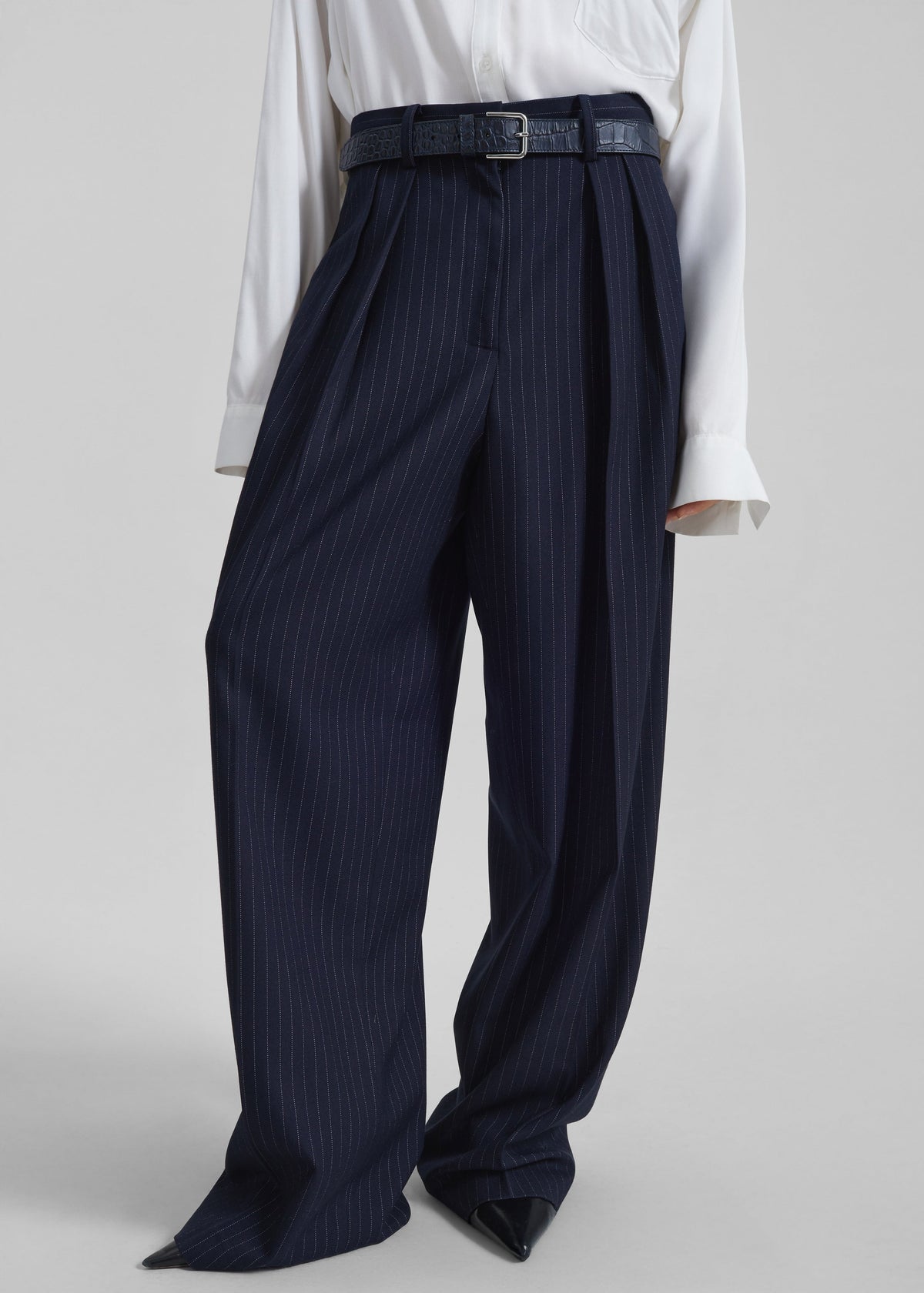 Tansy Pleated Trousers - Navy Pinstripe – view 6 of 12