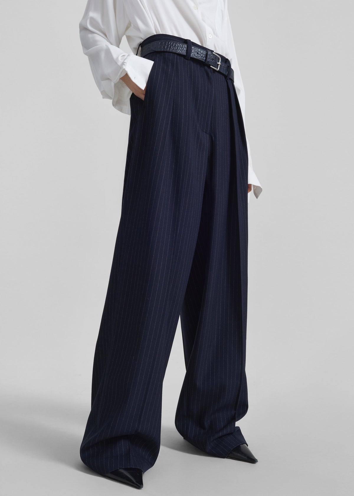 Tansy Pleated Trousers - Navy Pinstripe – view 11 of 12