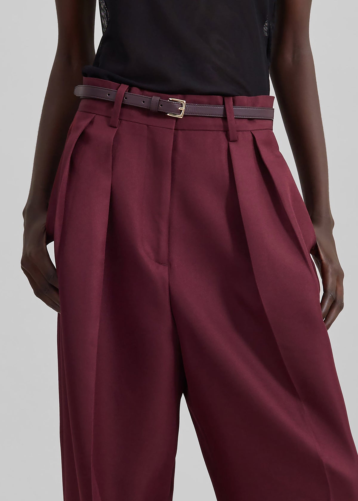 Tansy Pleated Trousers - Burgundy – view 3 of 14