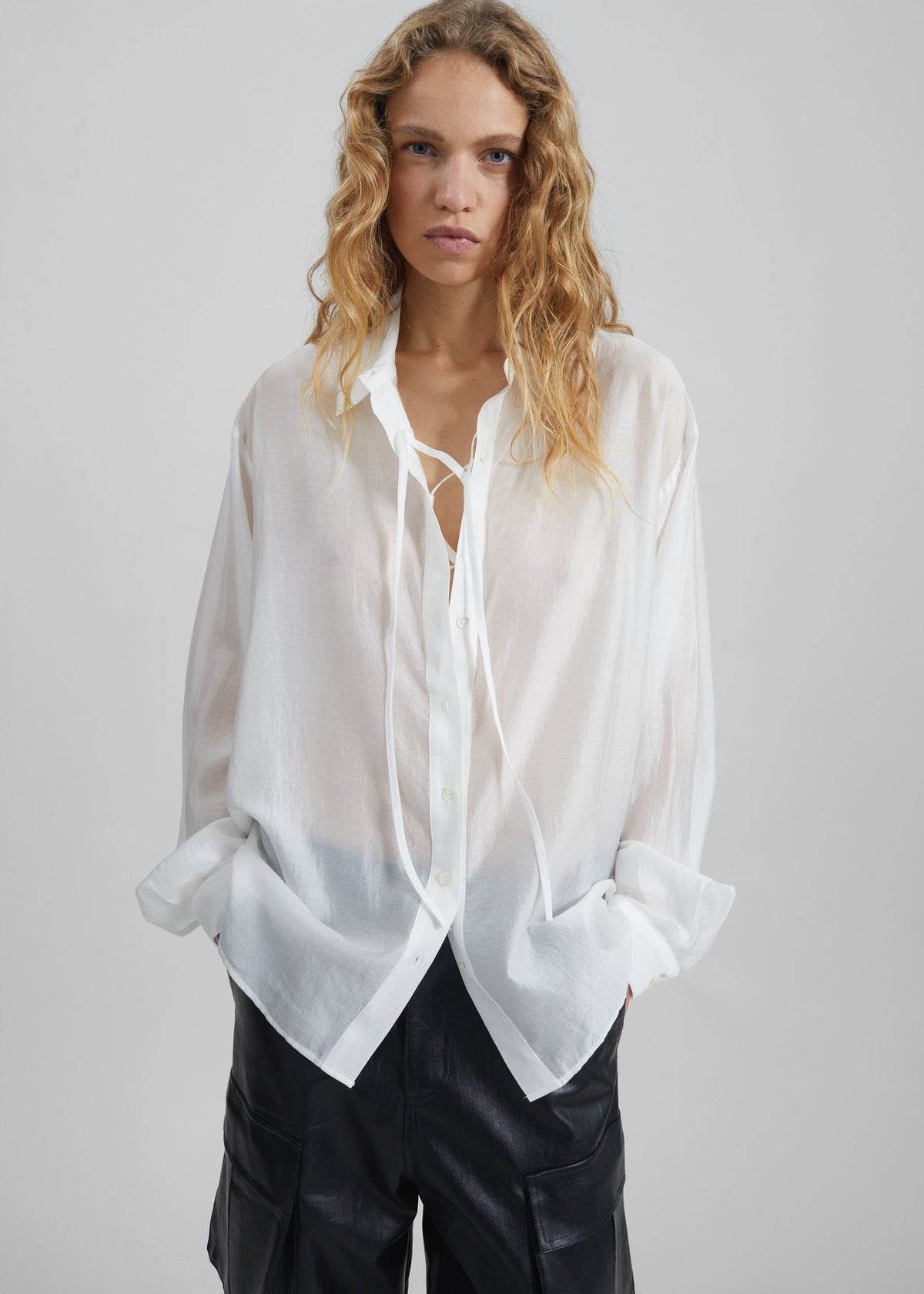 Tarra Tie-Front Sheer Shirt - White – view 1 of 8