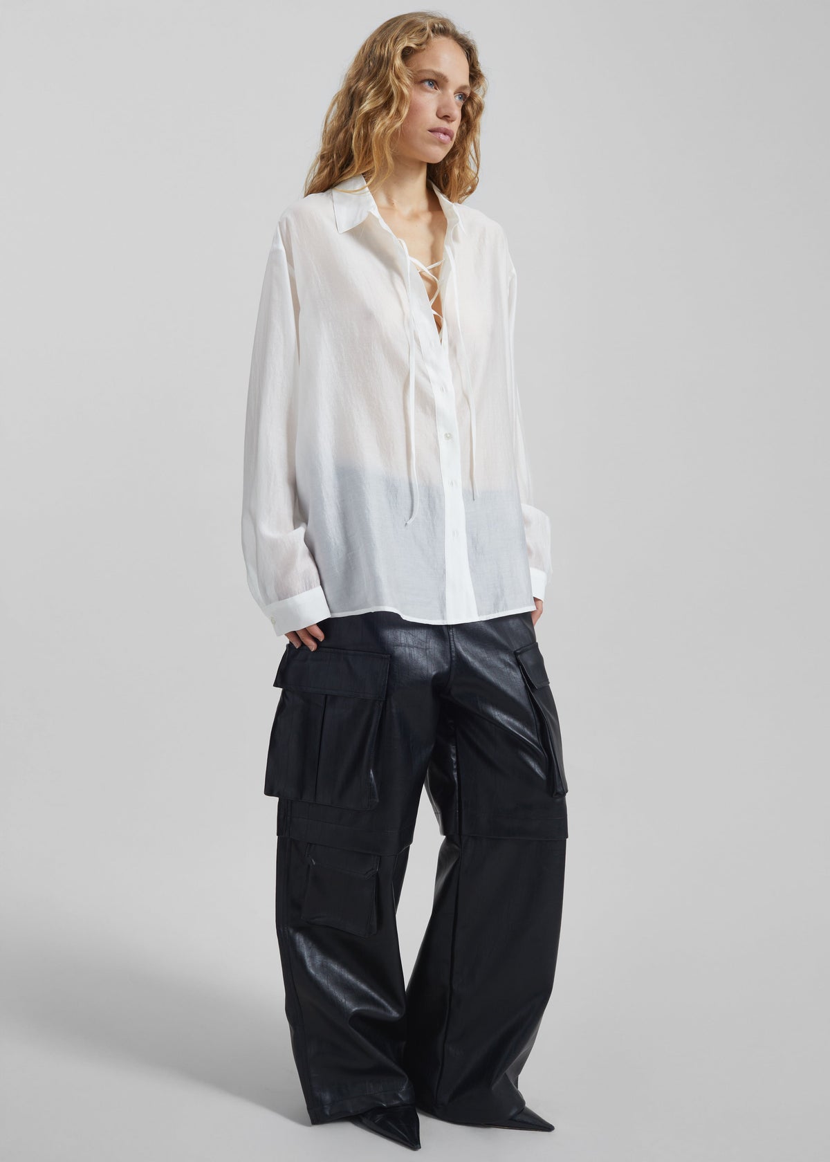 Tarra Tie-Front Sheer Shirt - White – view 5 of 8