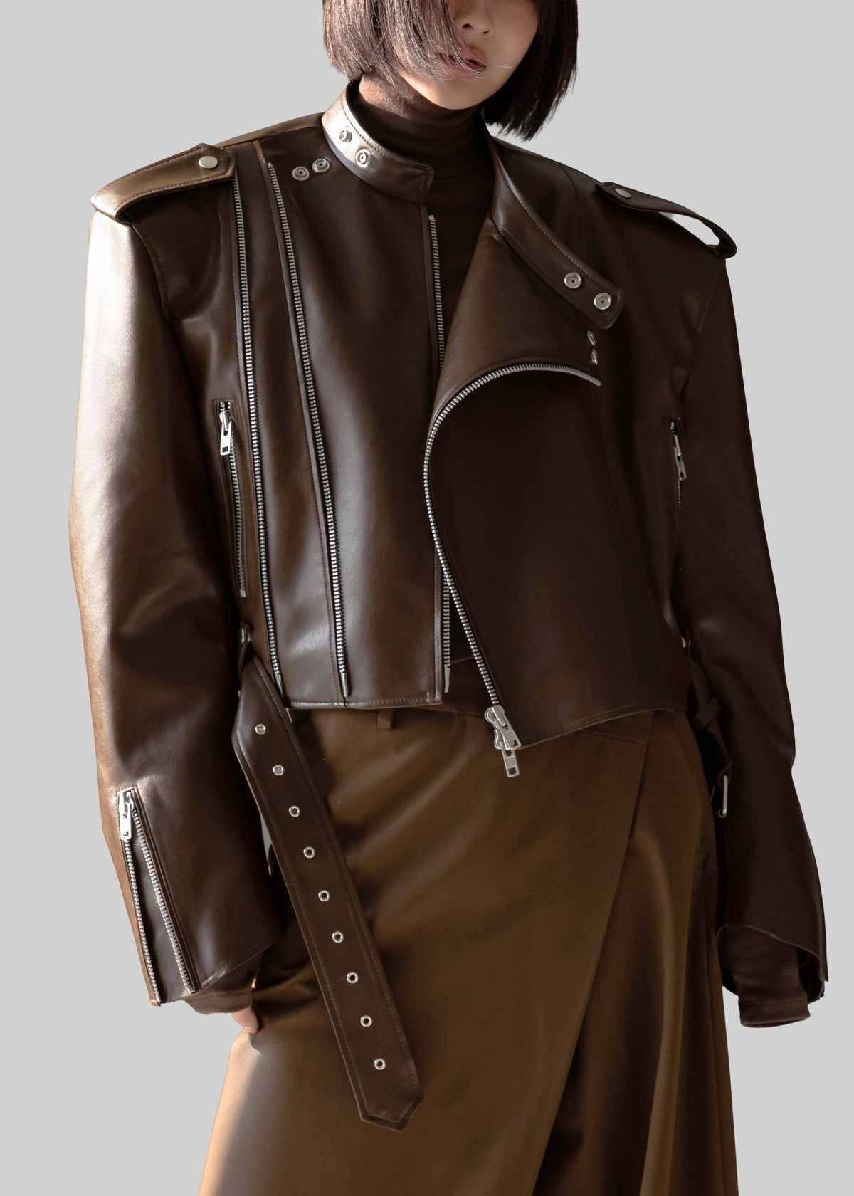 Teagan Boxy Faux Leather Jacket - Brown – view 10 of 12