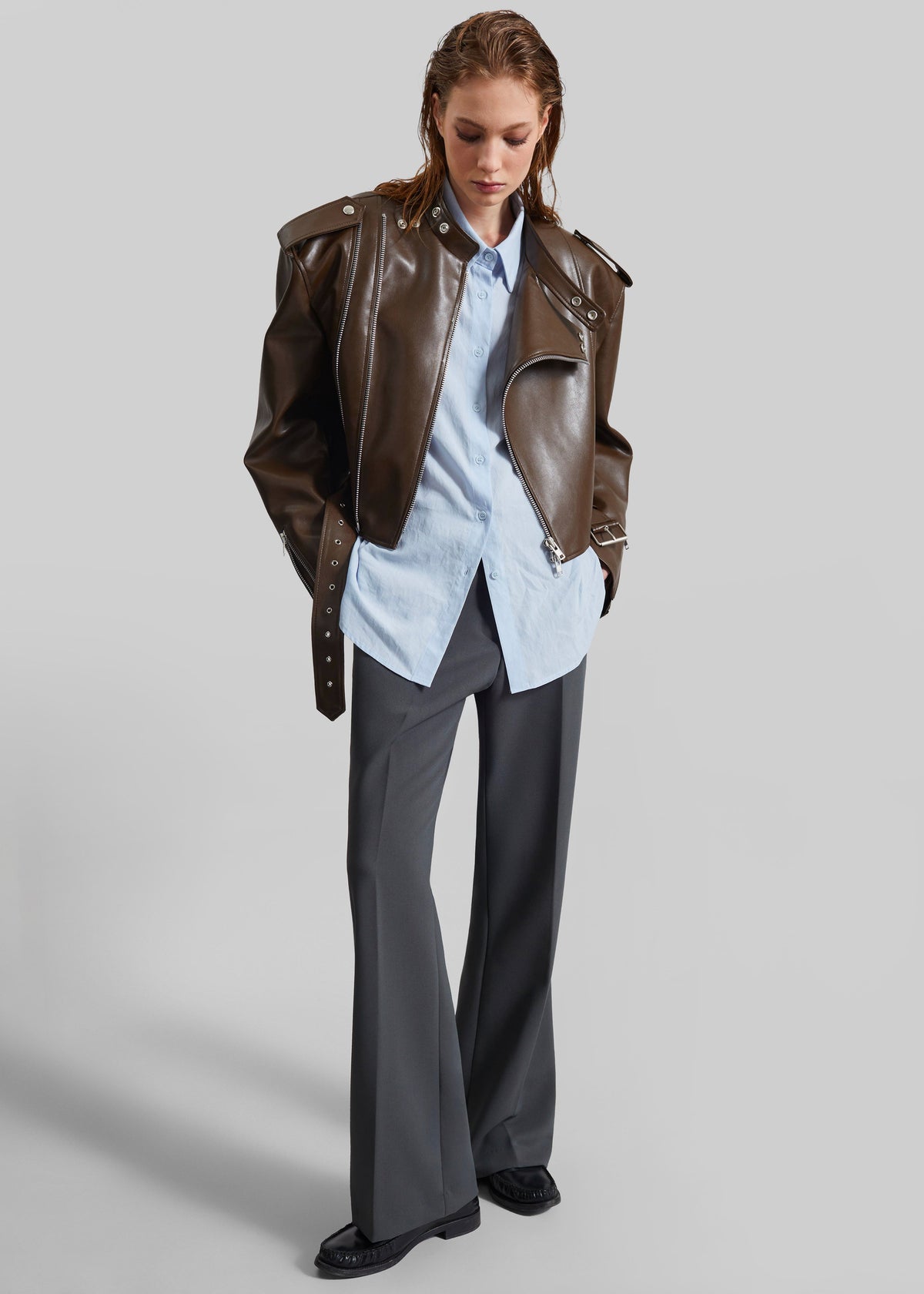Teagan Boxy Faux Leather Jacket - Brown – view 3 of 12