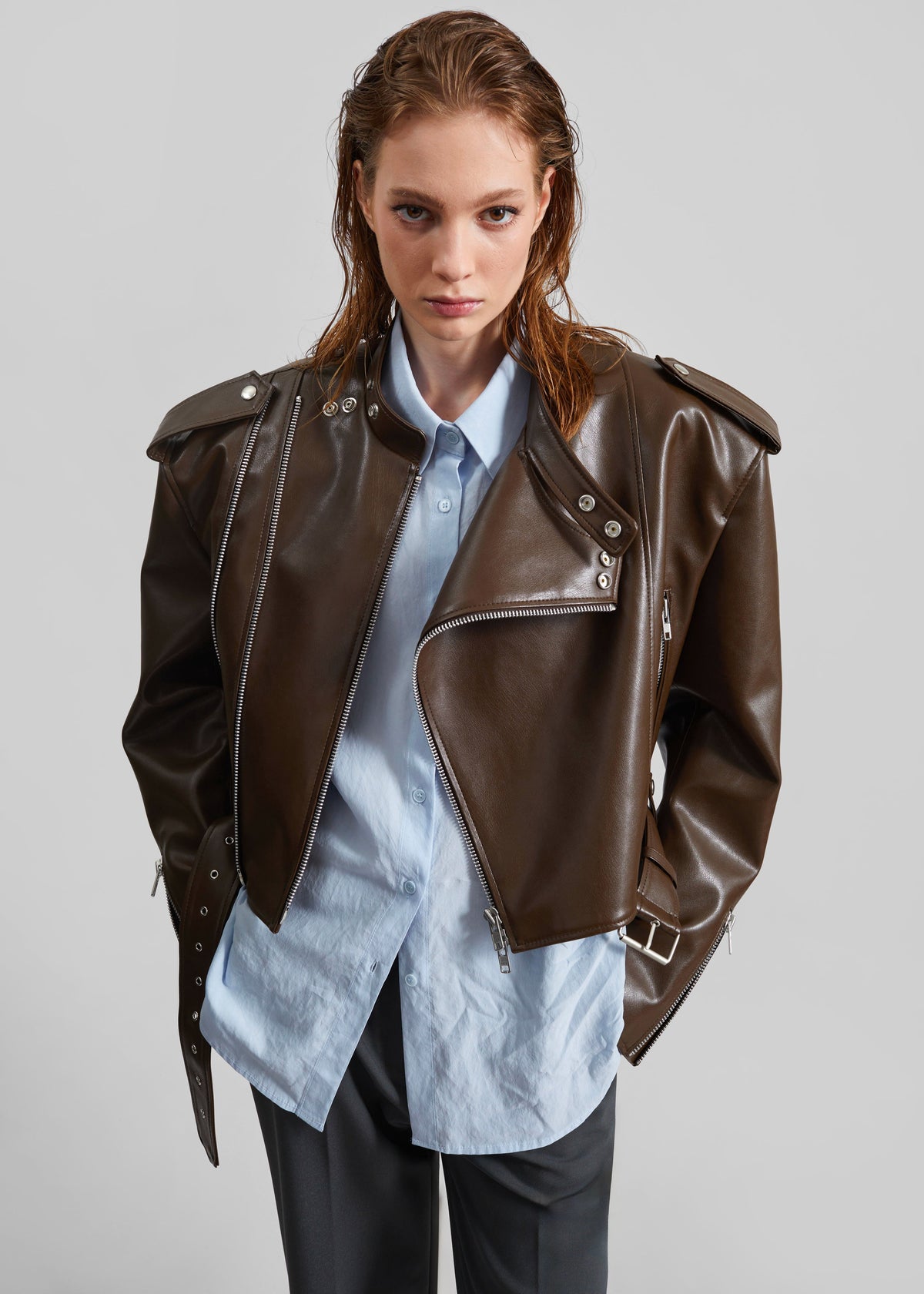 Teagan Boxy Faux Leather Jacket - Brown – view 5 of 12