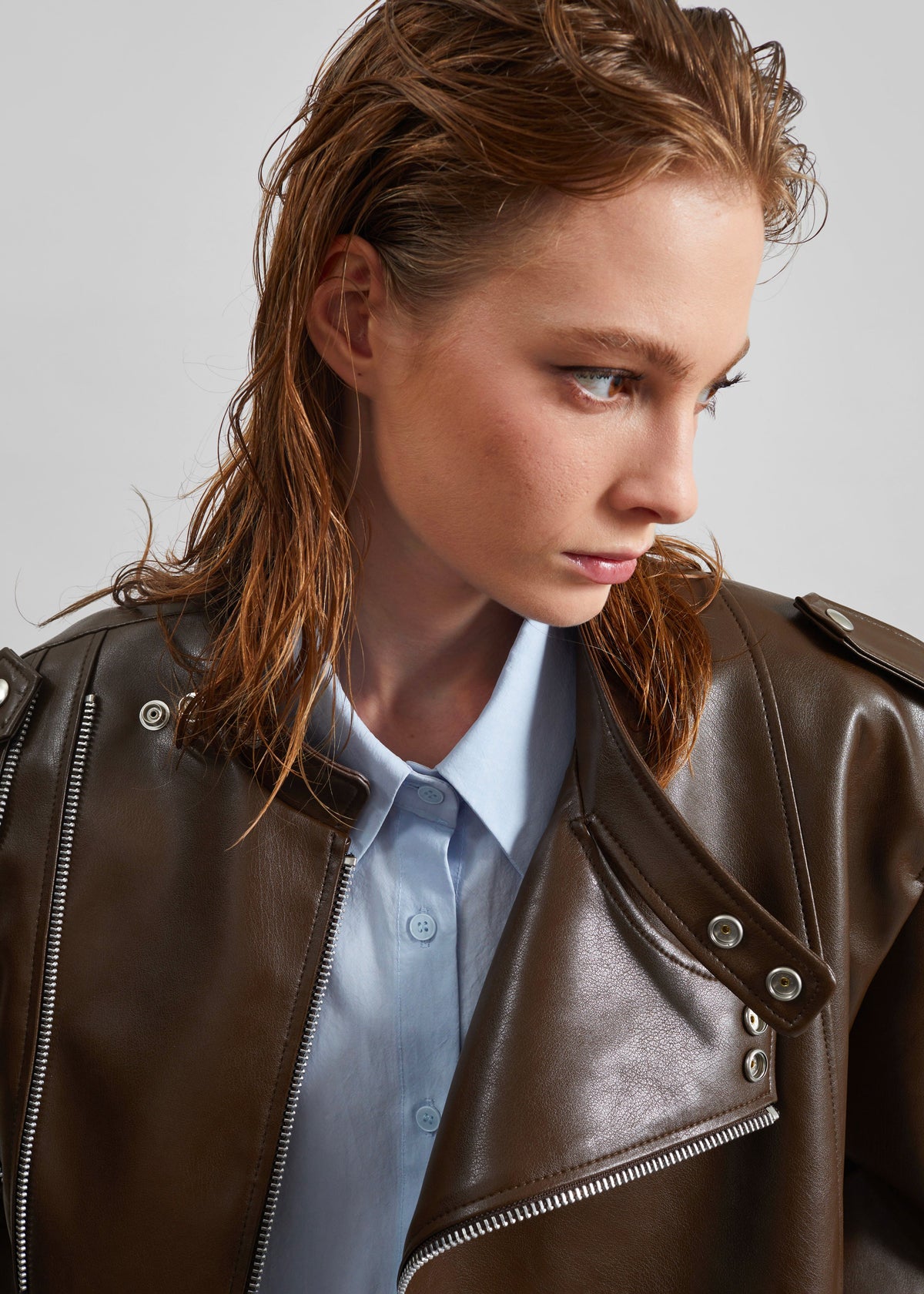 Teagan Boxy Faux Leather Jacket - Brown – view 6 of 12