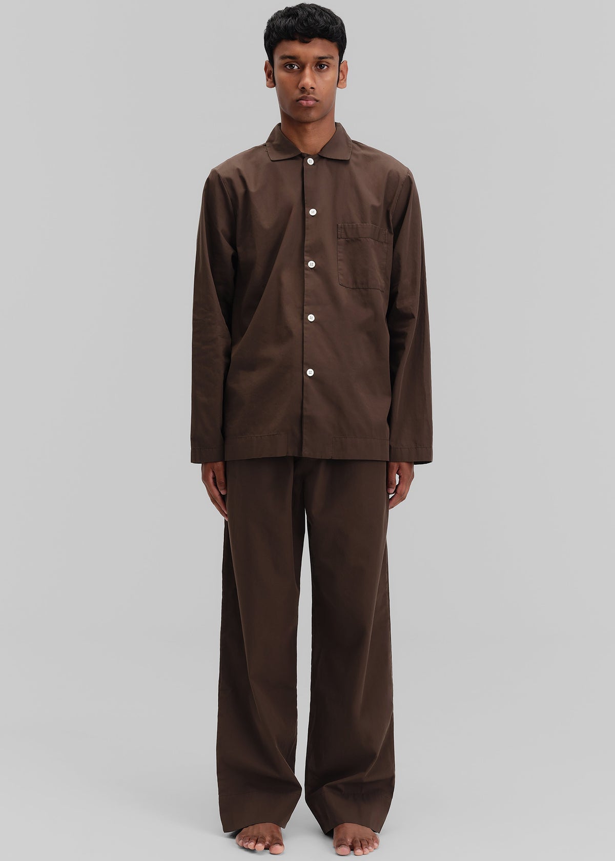 Tekla Poplin Pyjama Shirt - Coffee – view 8 of 10