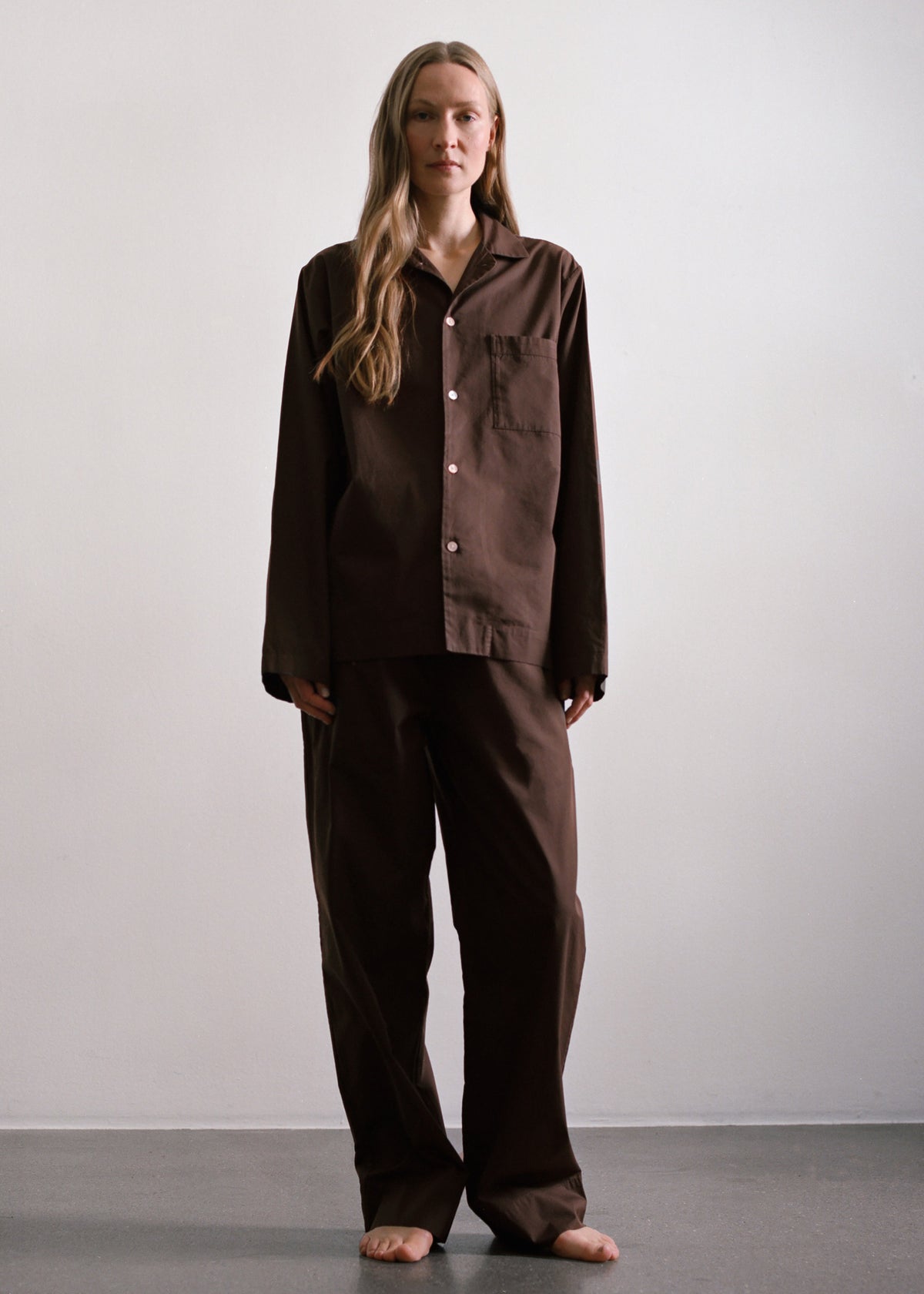 Tekla Poplin Pyjama Shirt - Coffee – view 1 of 10