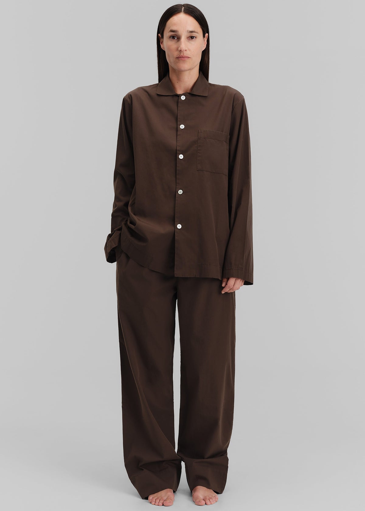 Tekla Poplin Pyjama Shirt - Coffee – view 4 of 10