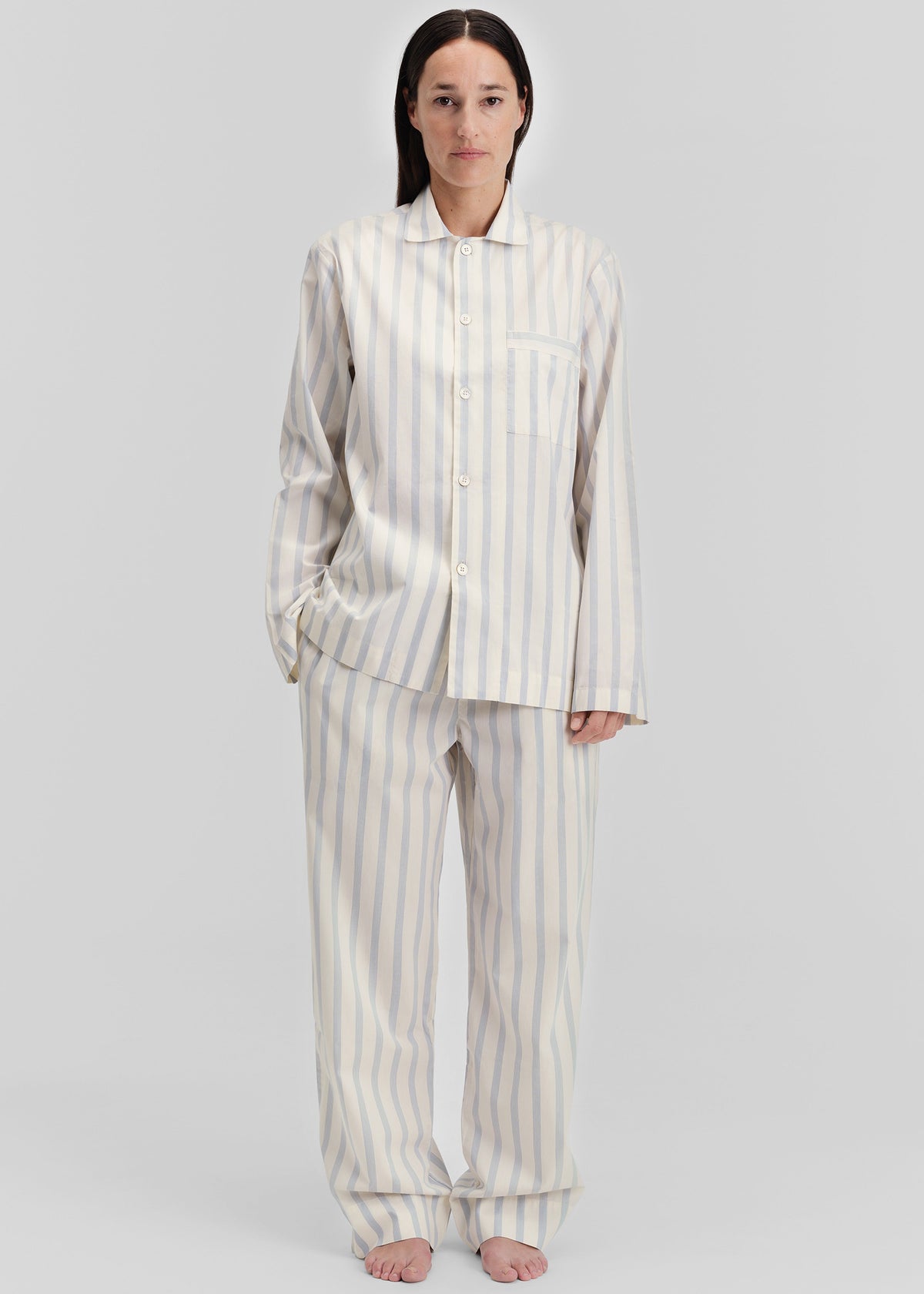 Tekla Poplin Pyjama Shirt - Needle Stripes – view 2 of 11