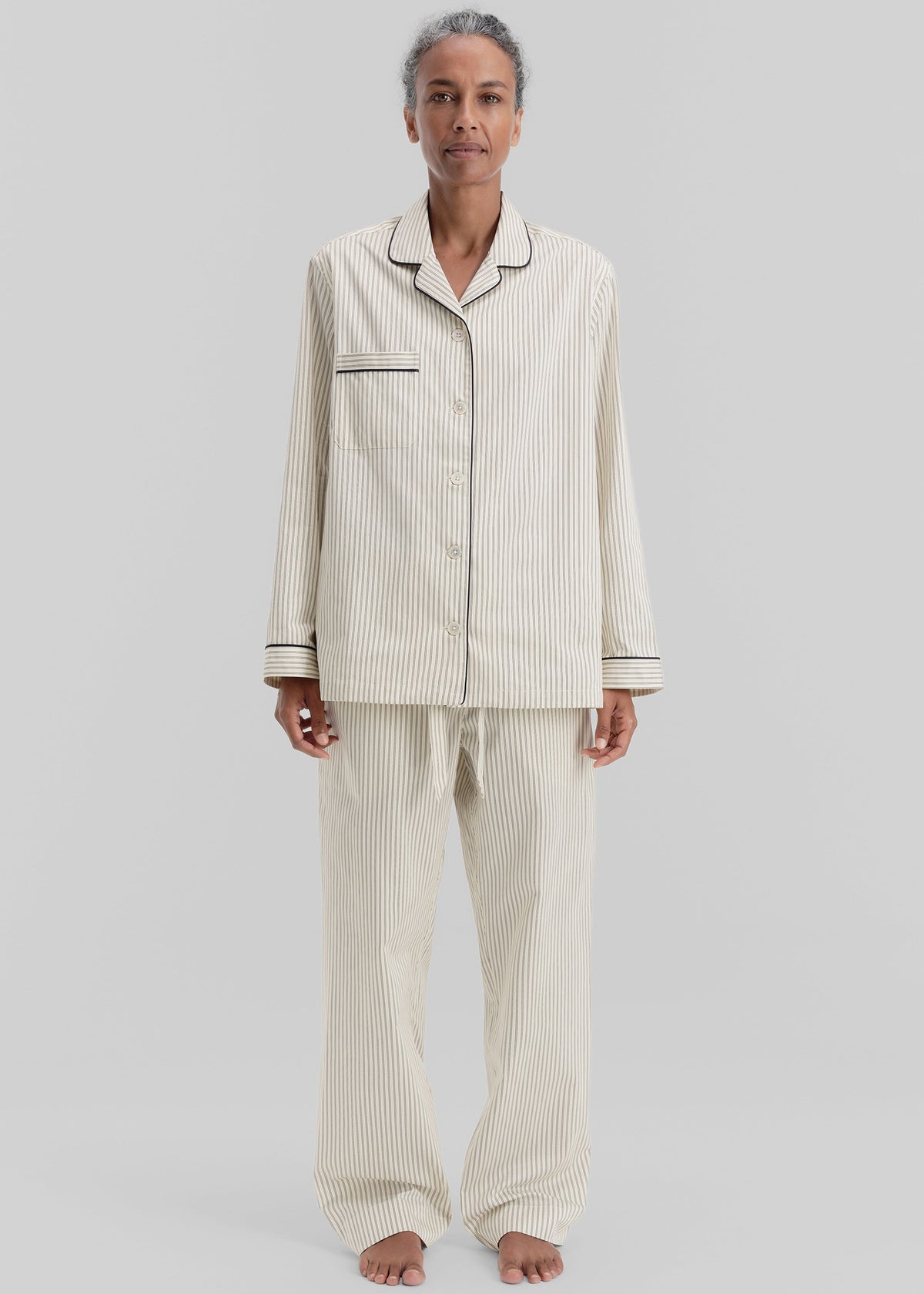 Tekla Sateen Pyjama Pants - Brown Pinstripe – view 2 of 8