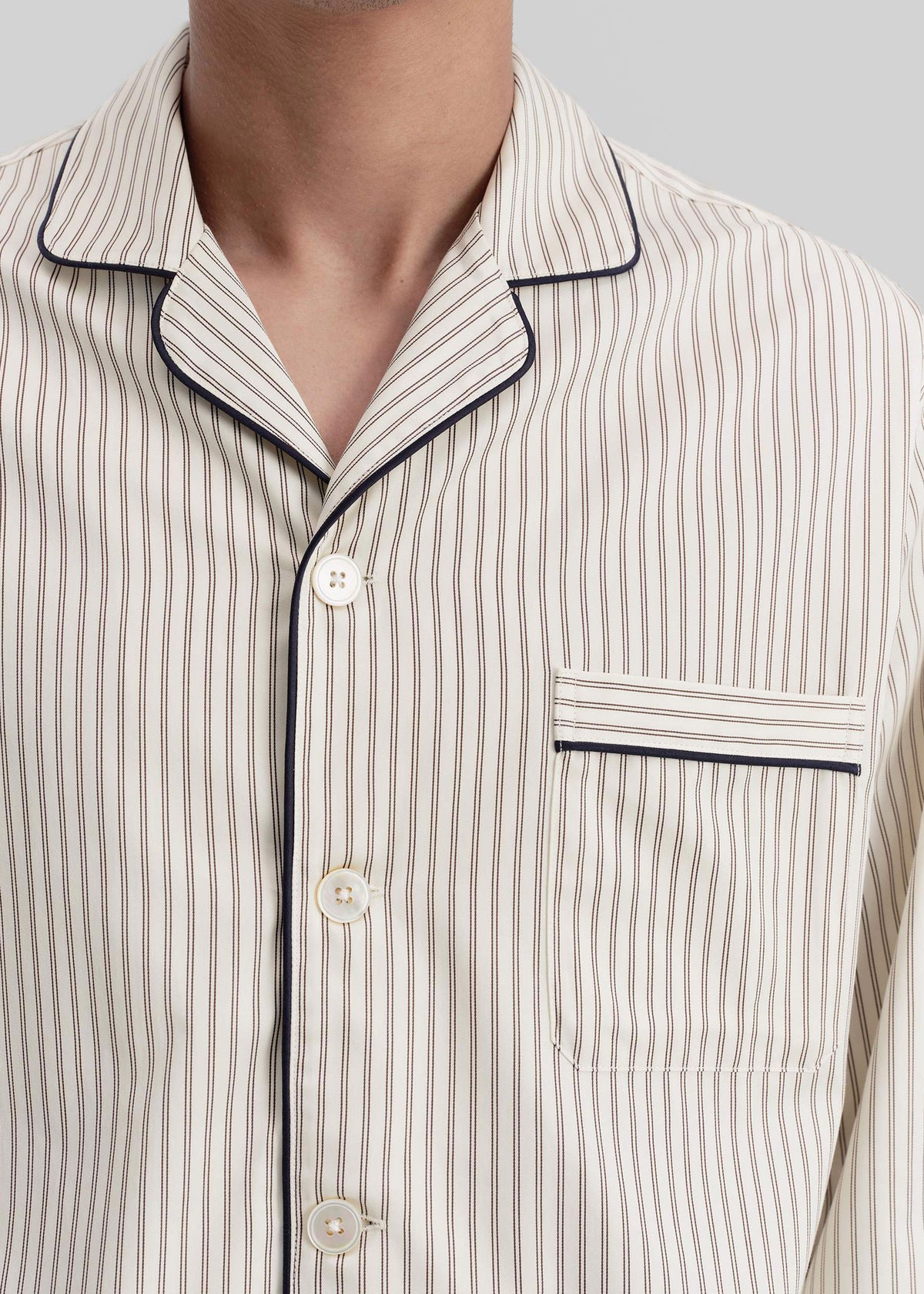 Tekla Sateen Pyjama Shirt - Brown Pinstripe – view 7 of 9