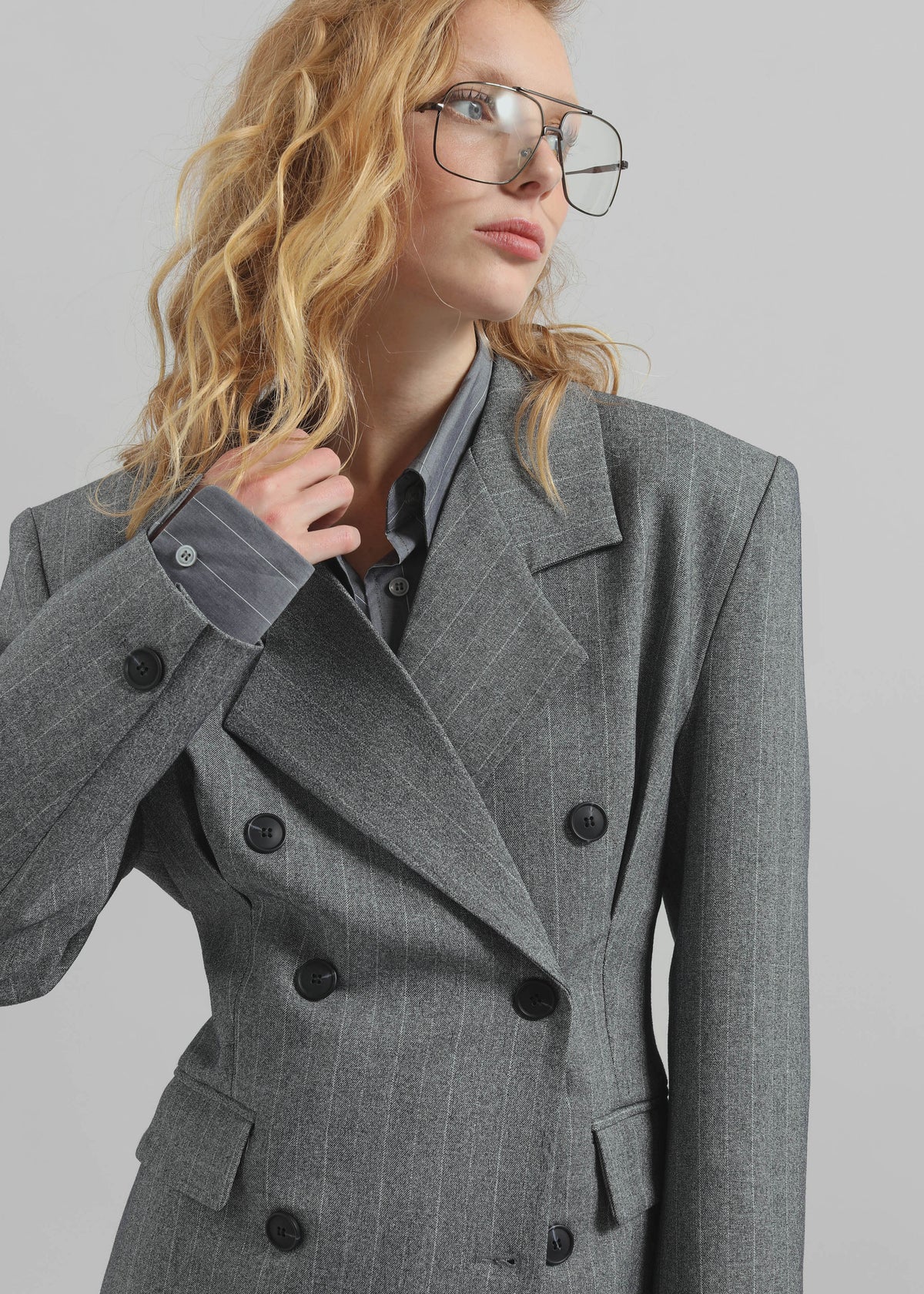 Tenby Striped Cinched Blazer - Grey Melange – view 1 of 9