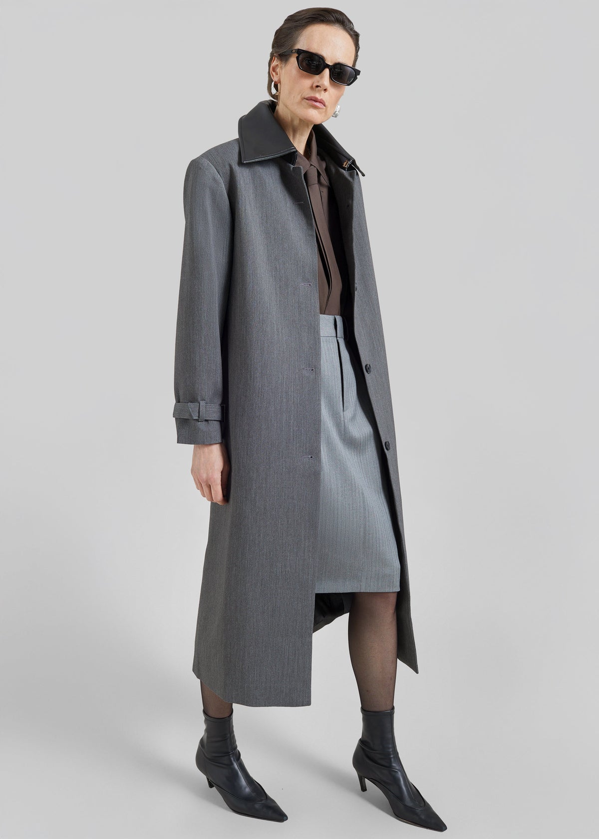 Teran Faux Leather Collar Coat - Dark Grey Melange – view 1 of 8