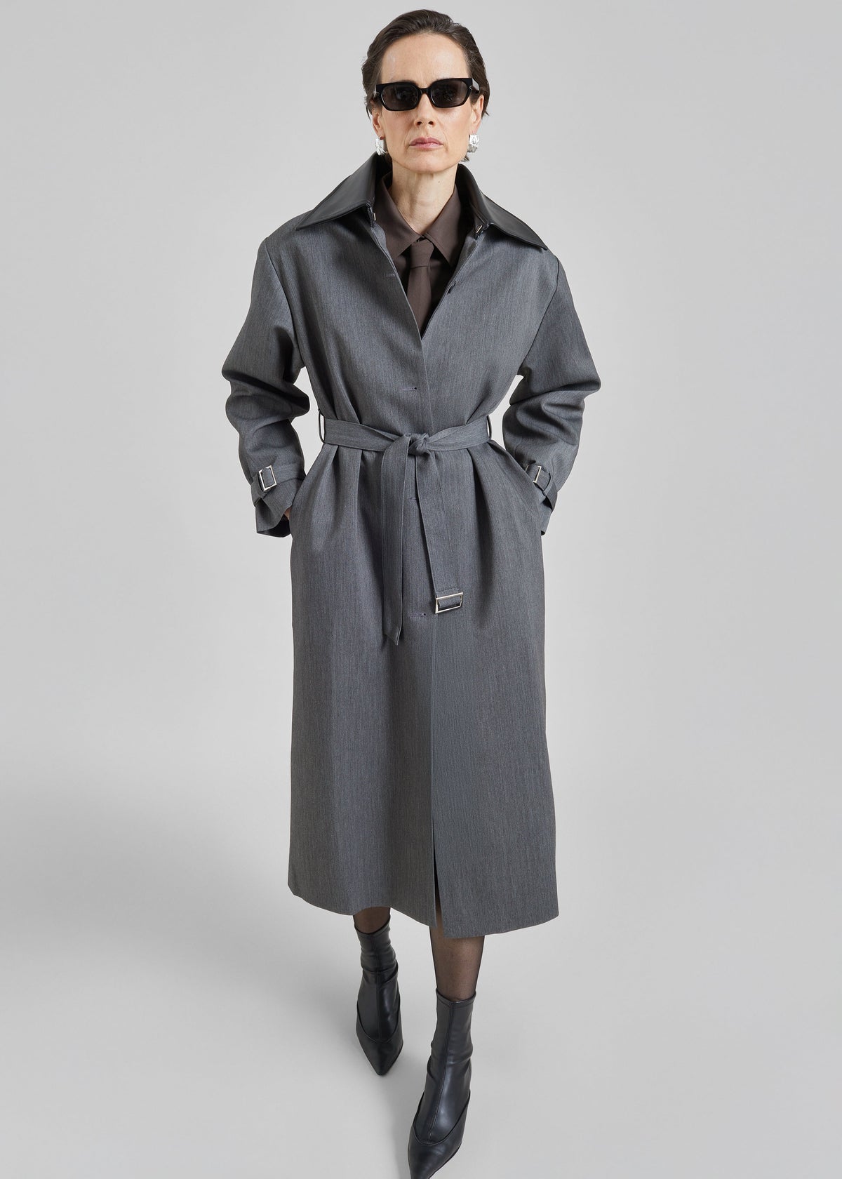 Teran Faux Leather Collar Coat - Dark Grey Melange – view 2 of 8