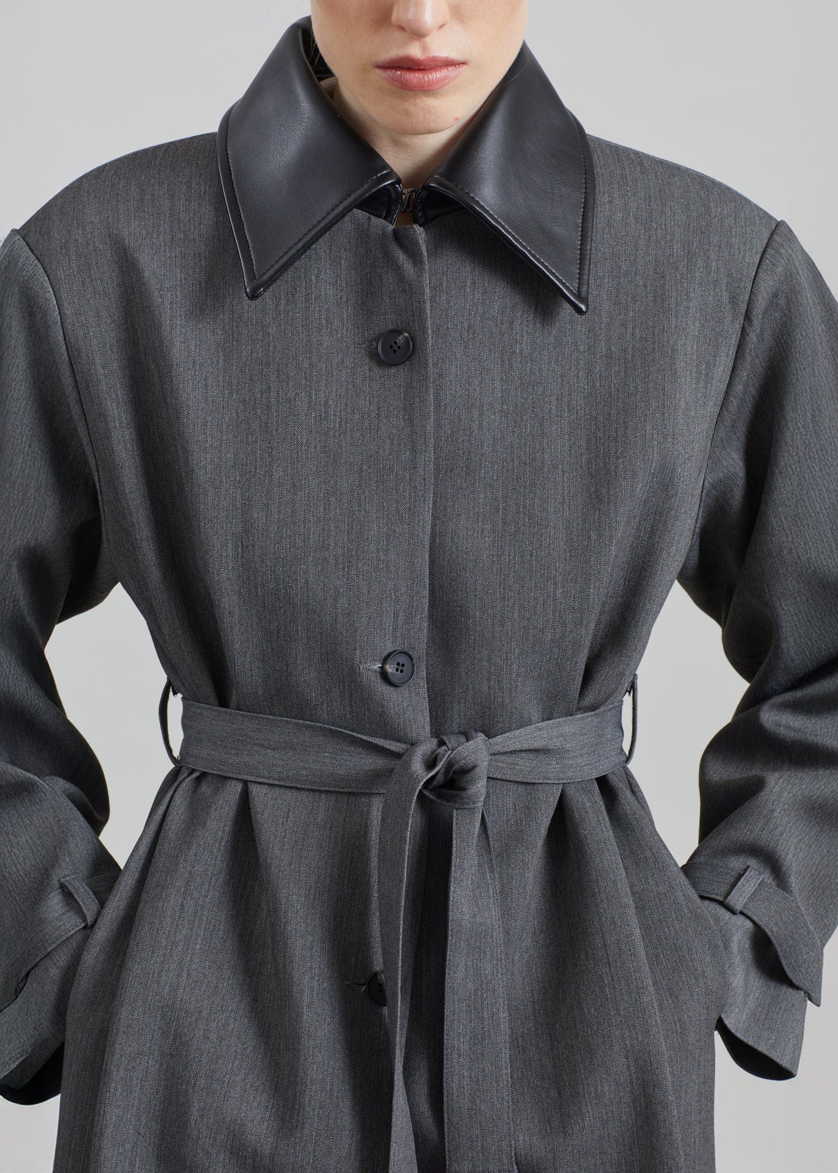Teran Faux Leather Collar Coat - Dark Grey Melange – view 5 of 8