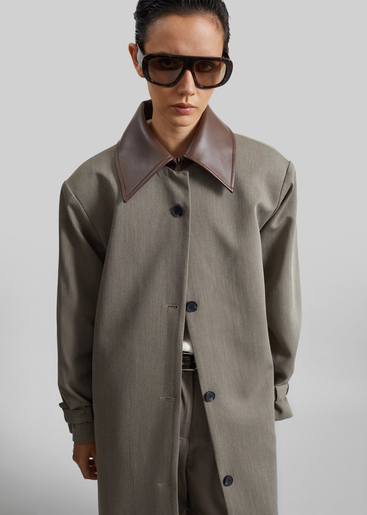 Teran Faux Leather Collar Coat - Dark Taupe – view 2 of 9