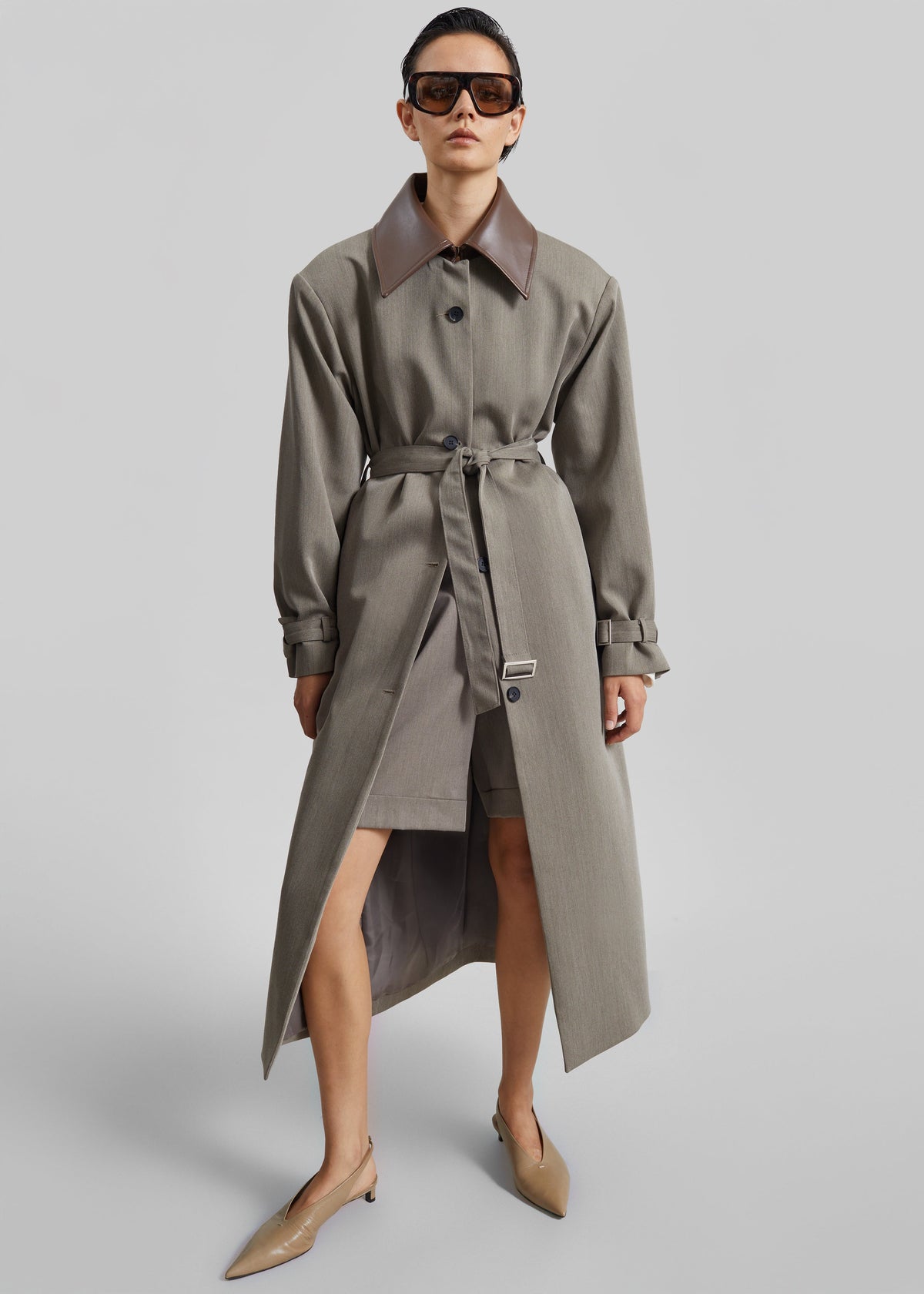 Teran Faux Leather Collar Coat - Dark Taupe – view 7 of 9