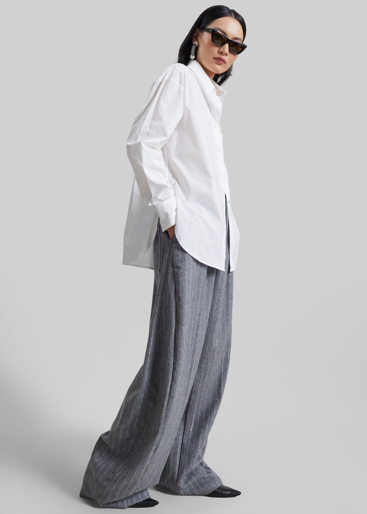 TheLatest Dora Pinstripe Wool Trousers - Light Grey – view 1 of 6