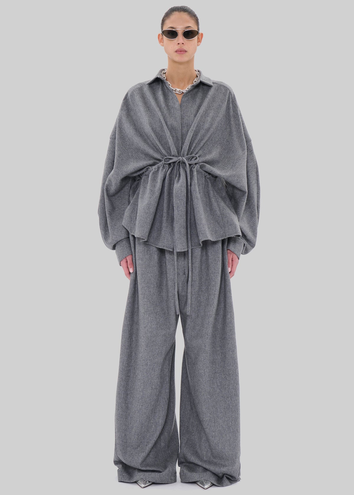 TheLatest Dalida Flannel Wool Shirt - Light Grey – view 2 of 4