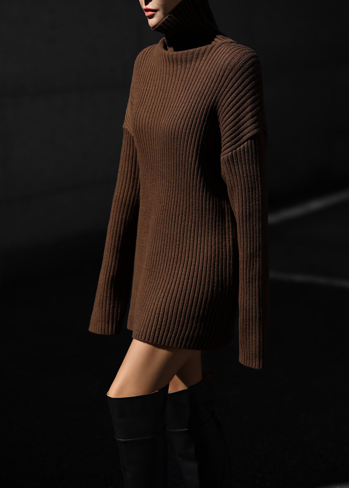 Thelma Ribbed Sweater Dress - Brown – view 6 of 9