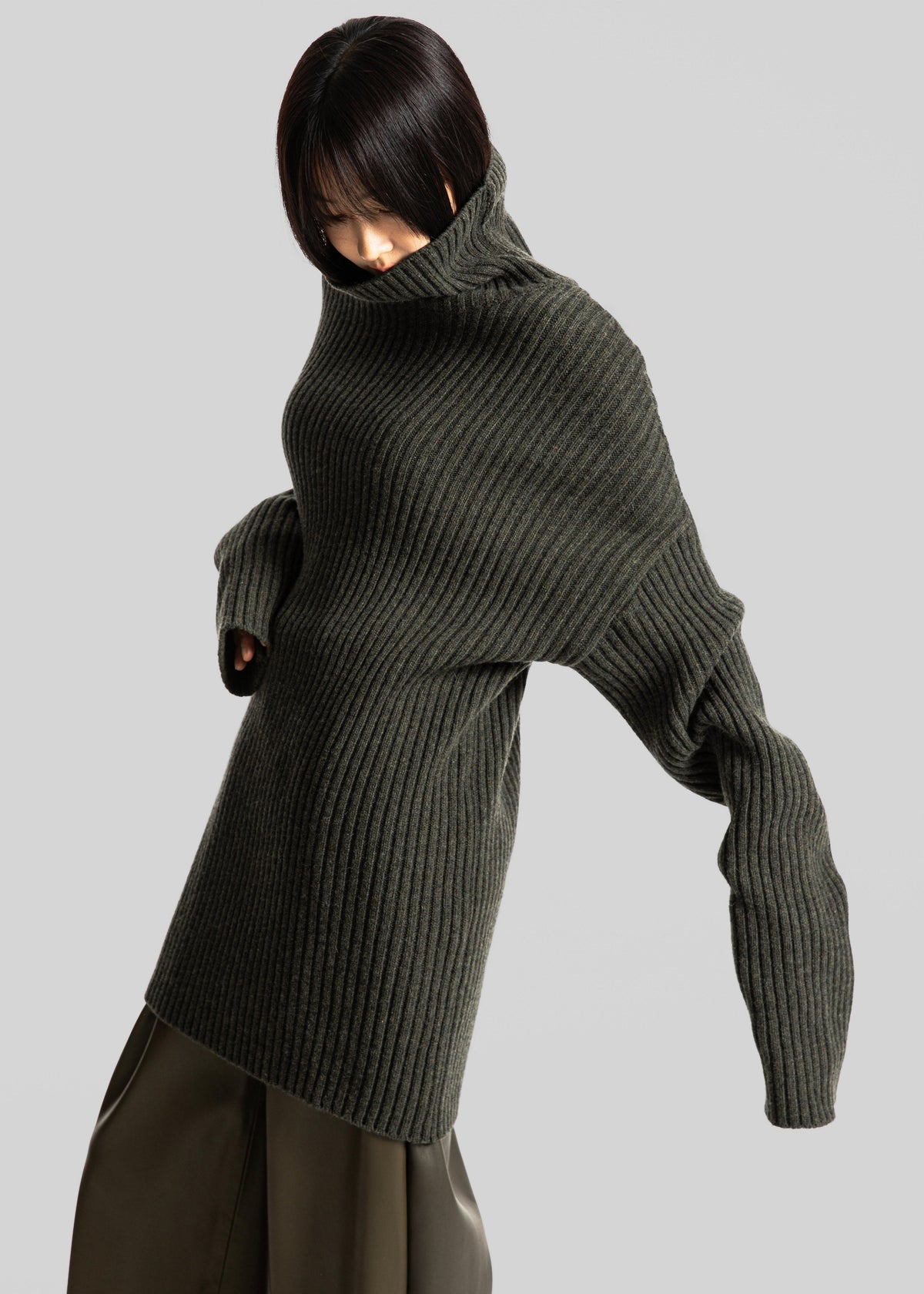 Thelma Ribbed Sweater Dress - Khaki – view 2 of 11