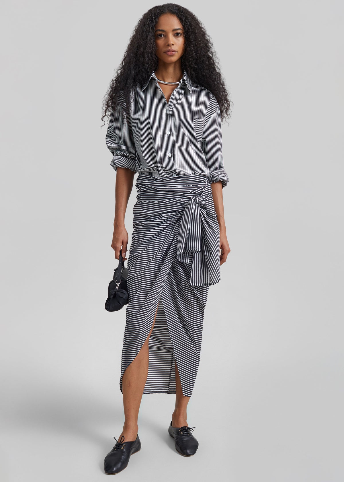 Thira Wrap Skirt - Black/White Stripe – view 5 of 11