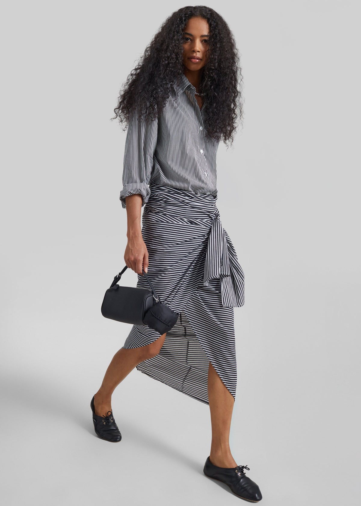 Thira Wrap Skirt - Black/White Stripe – view 3 of 11