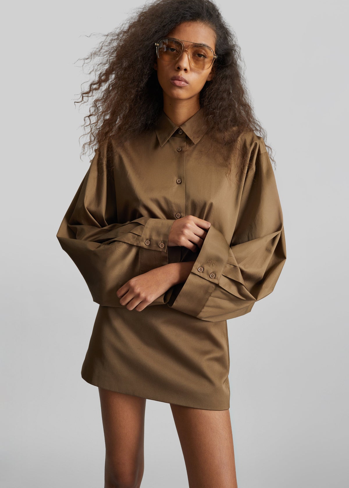 Tila Satin Wide Sleeve Shirt - Brown – view 1 of 6