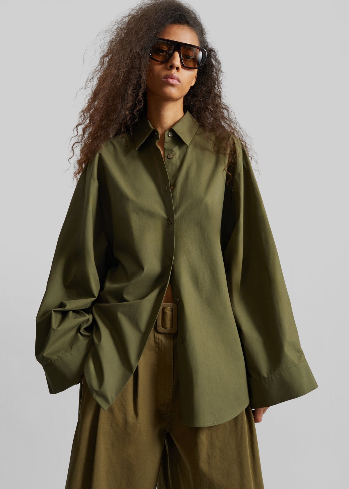 Tila Wide Sleeve Shirt - Olive – view 1 of 9
