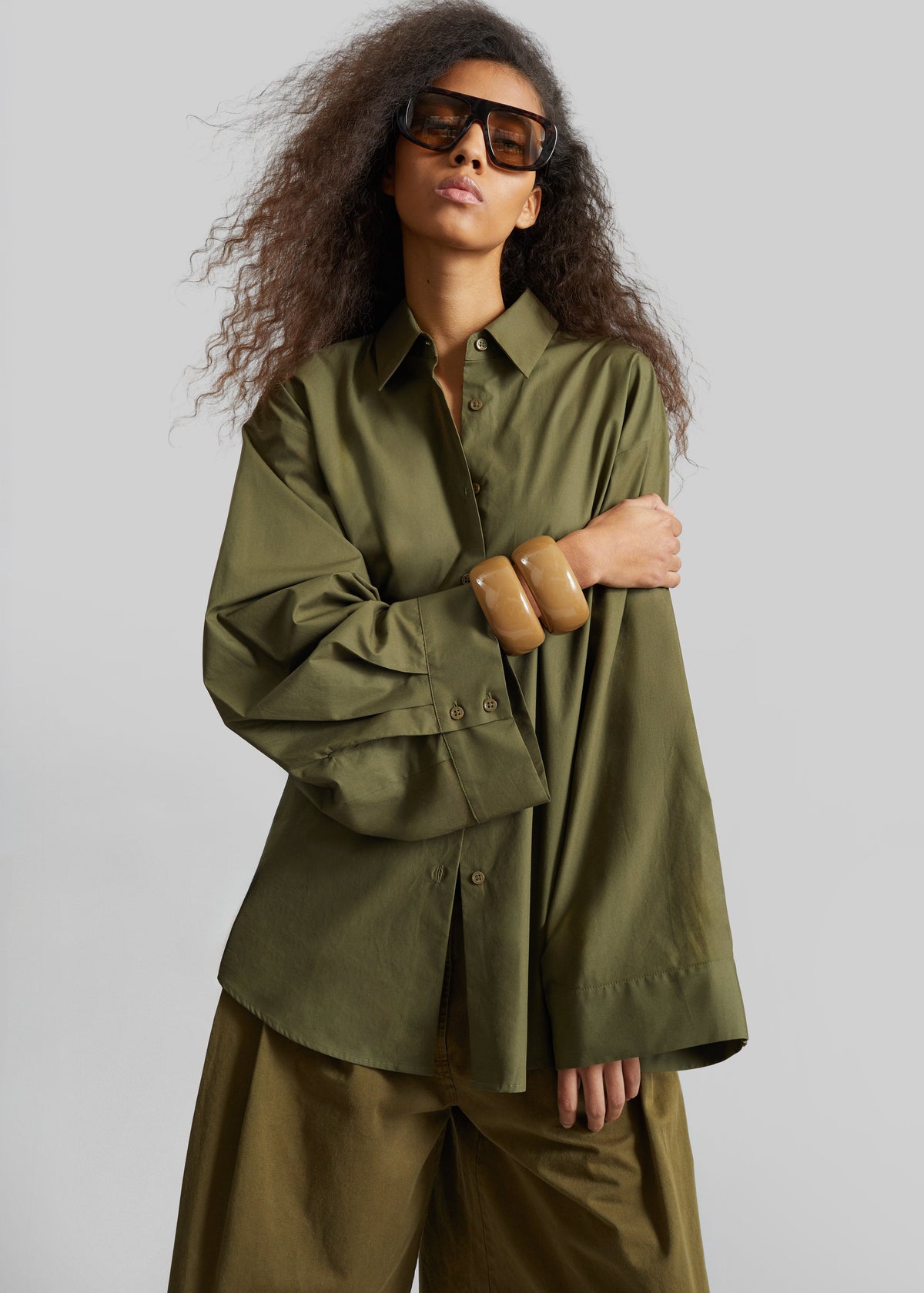 Tila Wide Sleeve Shirt - Olive – view 2 of 9