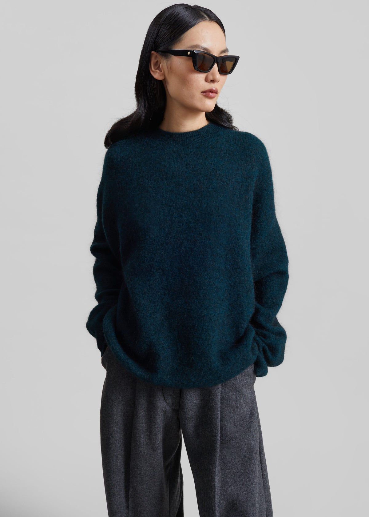 Timea Mohair Fuzzy Sweater - Bottle Green – view 1 of 8