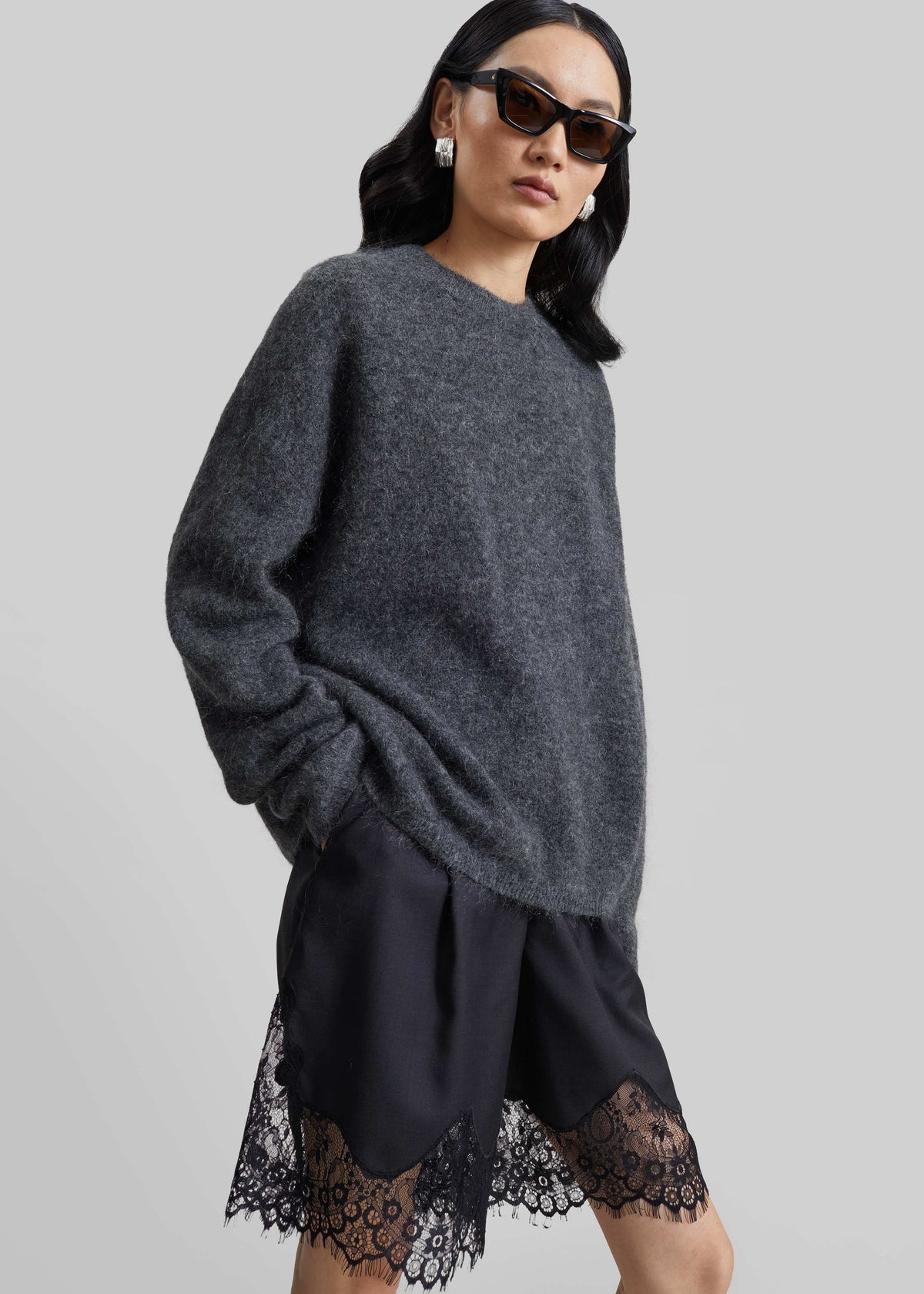Timea Mohair Fuzzy Sweater - Dark Grey – view 4 of 6